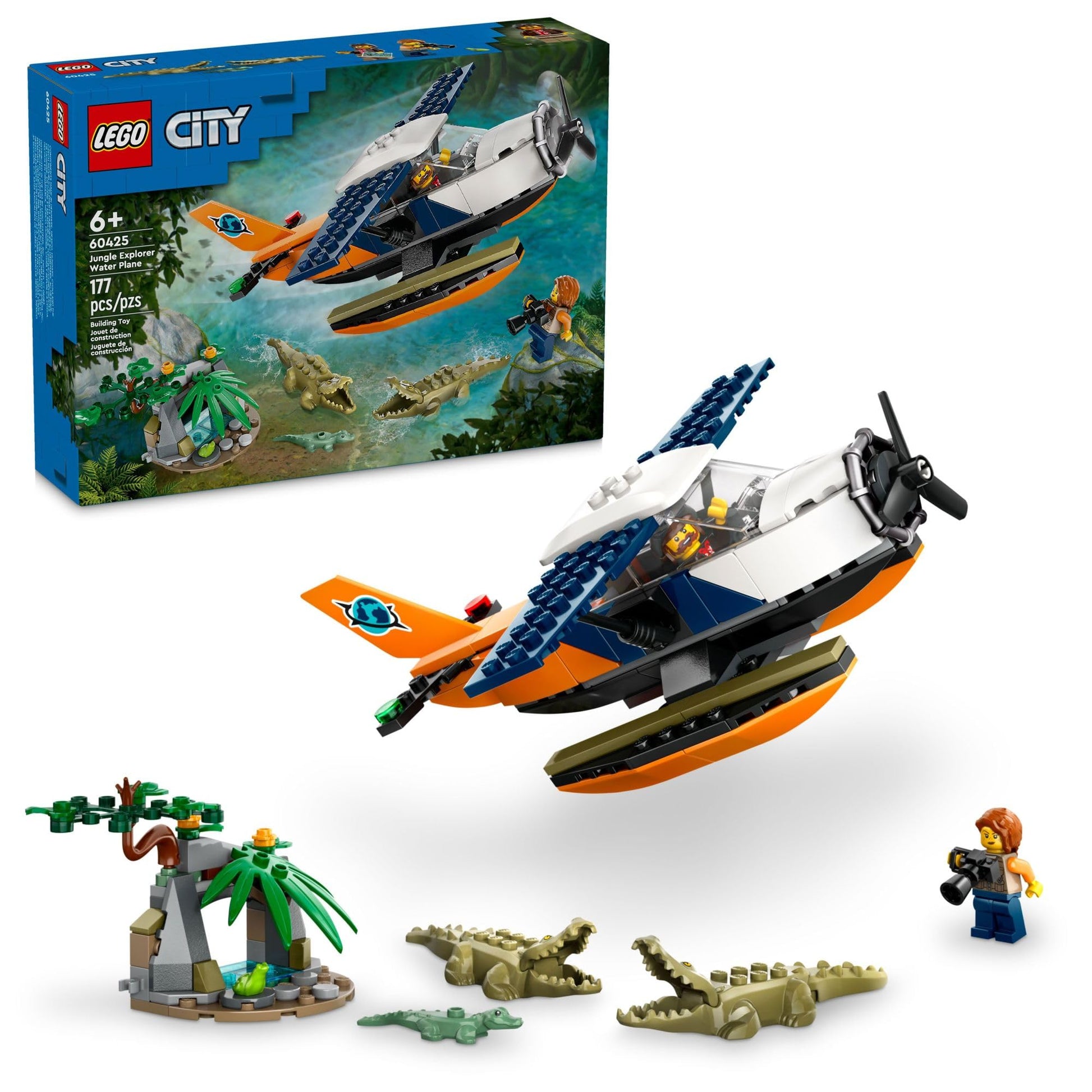 LEGO City Jungle Explorer Water Airplane Toy - Kids Toy Adventure Building Set for Boys and Girls, Ages 6+ - with 2 Minifigures for Pretend Play