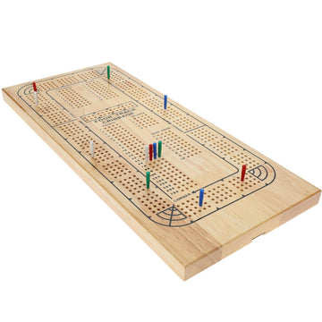 WE Games 4 Player Wooden Cribbage Board, Solid Natural Wood 4 Track Board, Plastic Pegs and Instructions, Card Games for Families and Adults