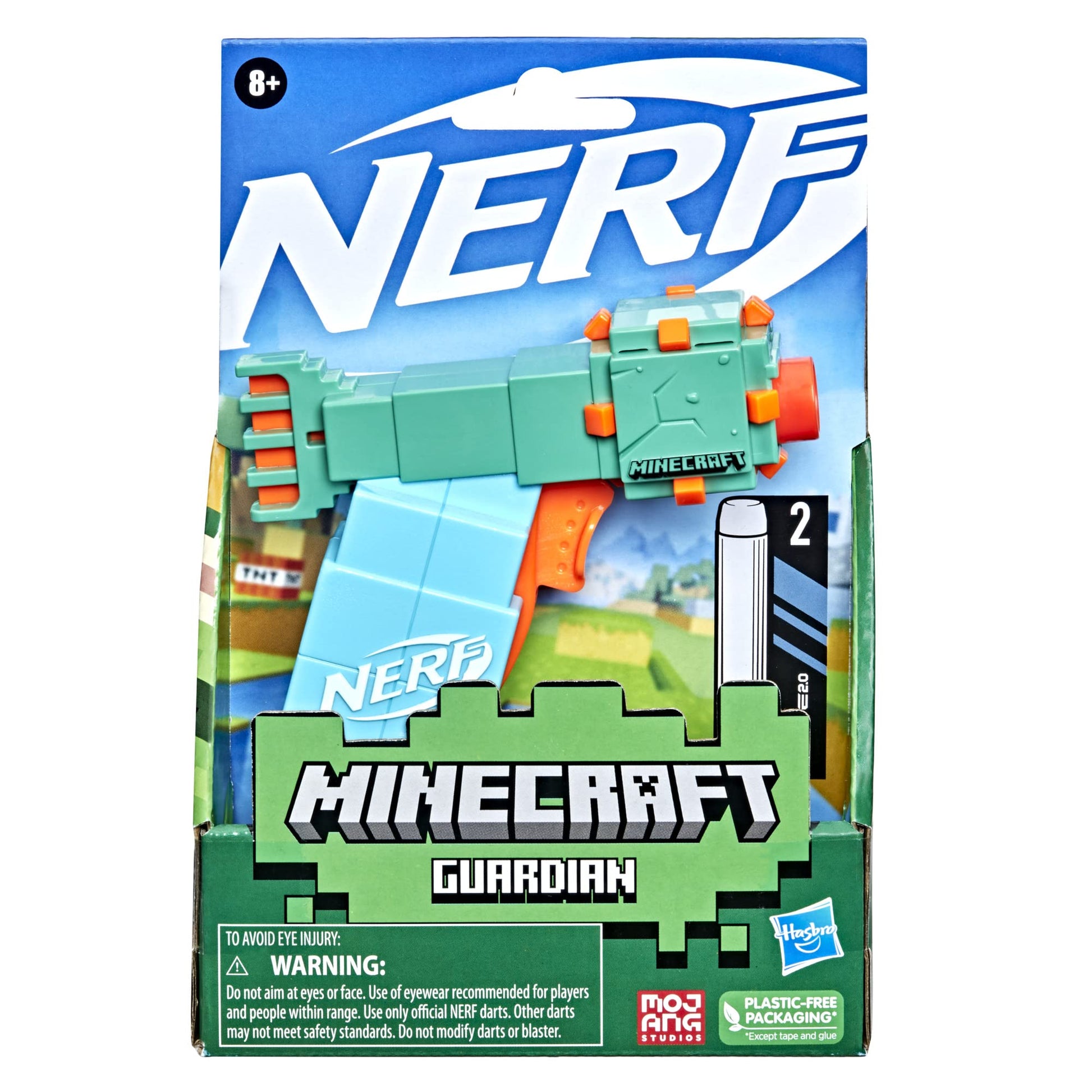 Nerf MicroShots Minecraft Guardian Mini Blaster, Minecraft Guardian Mob Design, Includes 2 Official Elite Darts, Priming Handle