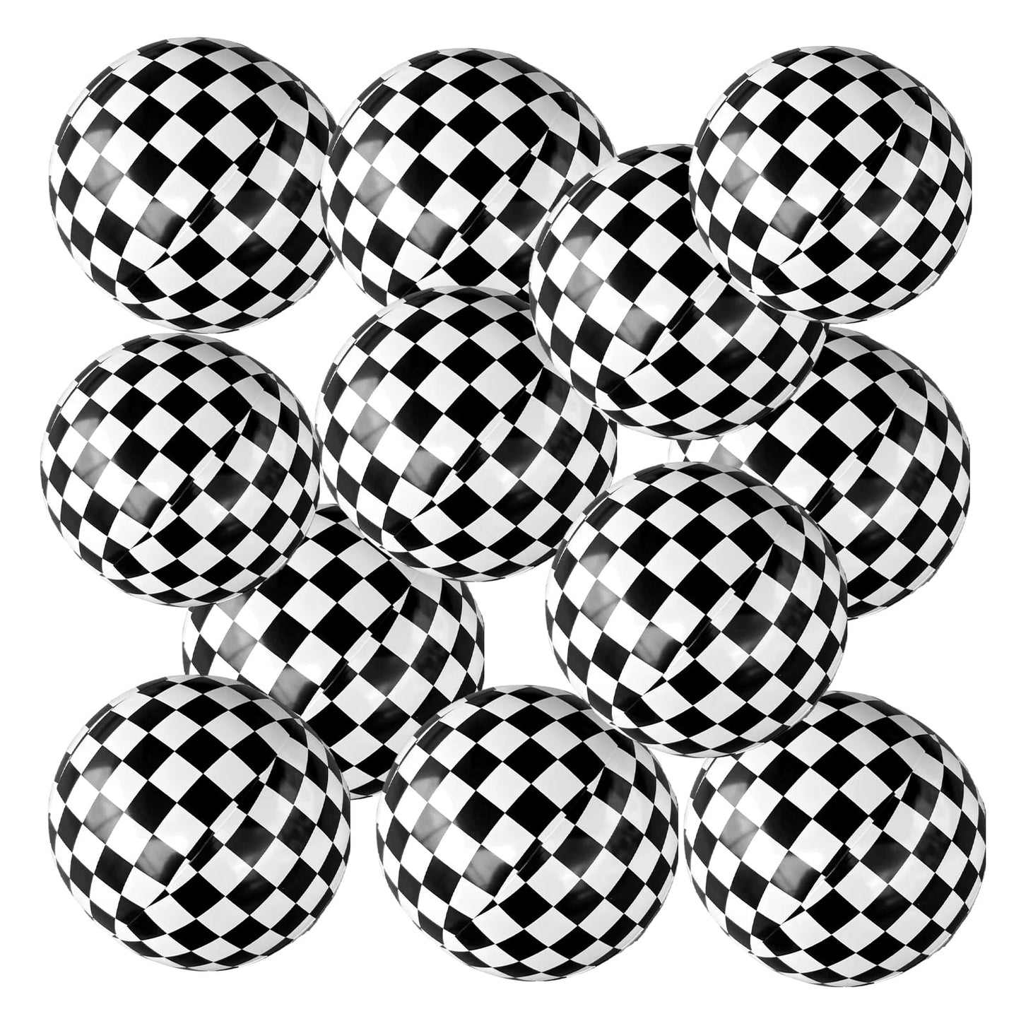 Plucktivize Inflatable Monster Truck Checkered Beach Balls 12 Inches- Black and White Flag Design Bulk Toys for Kids Pool Games, Summer Jam Party