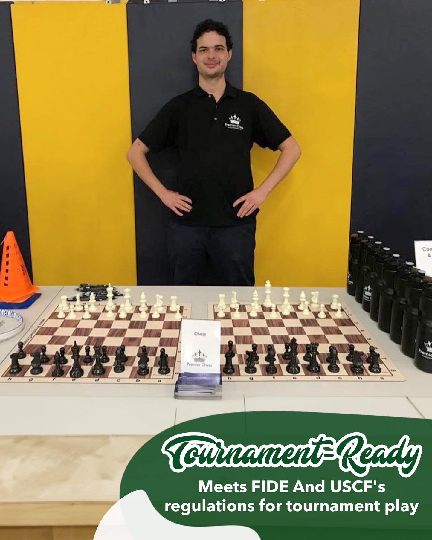 WE Games Best Value Tournament Chess Set - Includes 34 Chessmen, Roll Up Green Vinyl Chess Board, Storage Bag for Pieces, Instructions and Equalizer