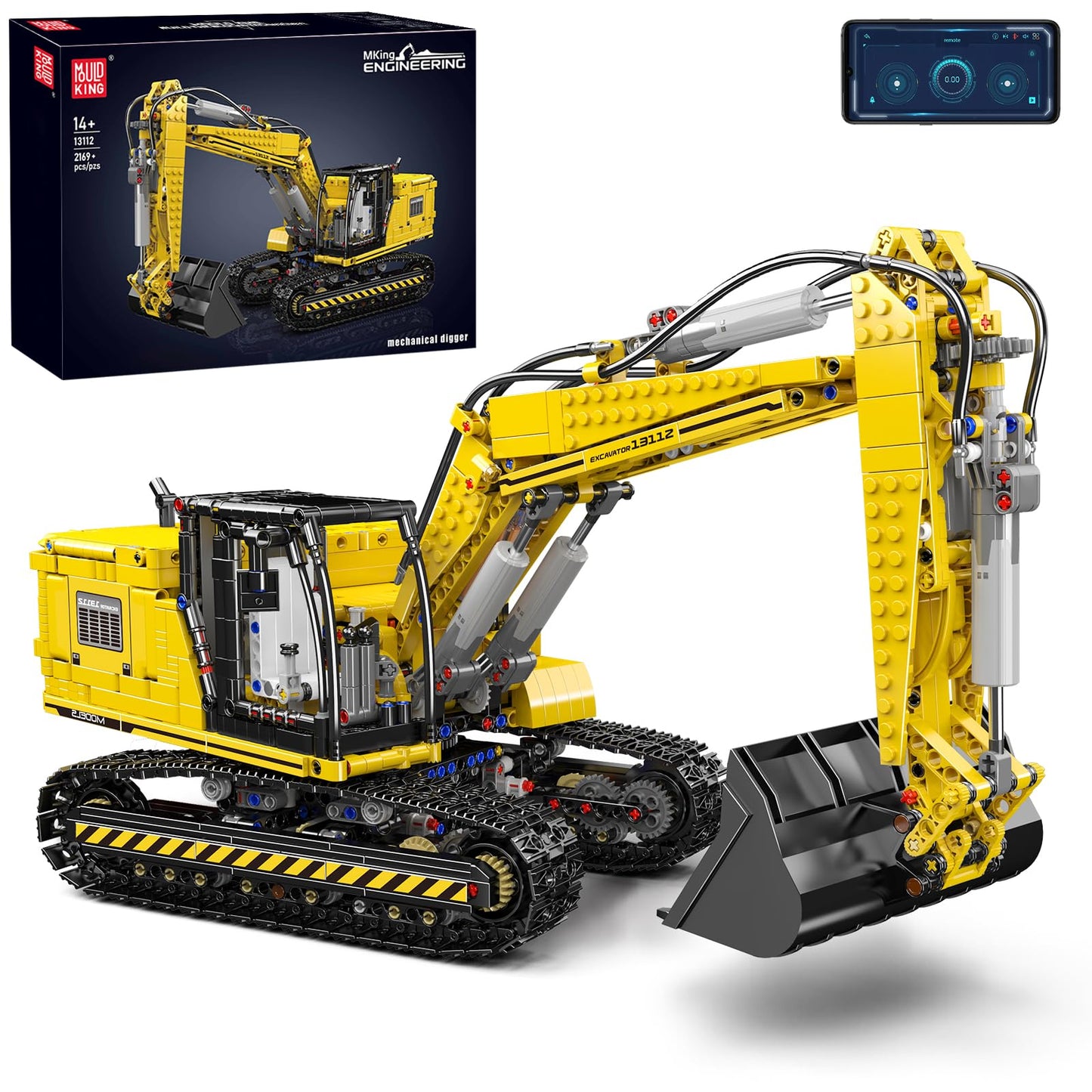 Mould King 13112 Upgraded RC Excavator Building Sets, 2169+ Pieces Building Model Kits, App Remote Control Construction Truck Excavator Science Kits