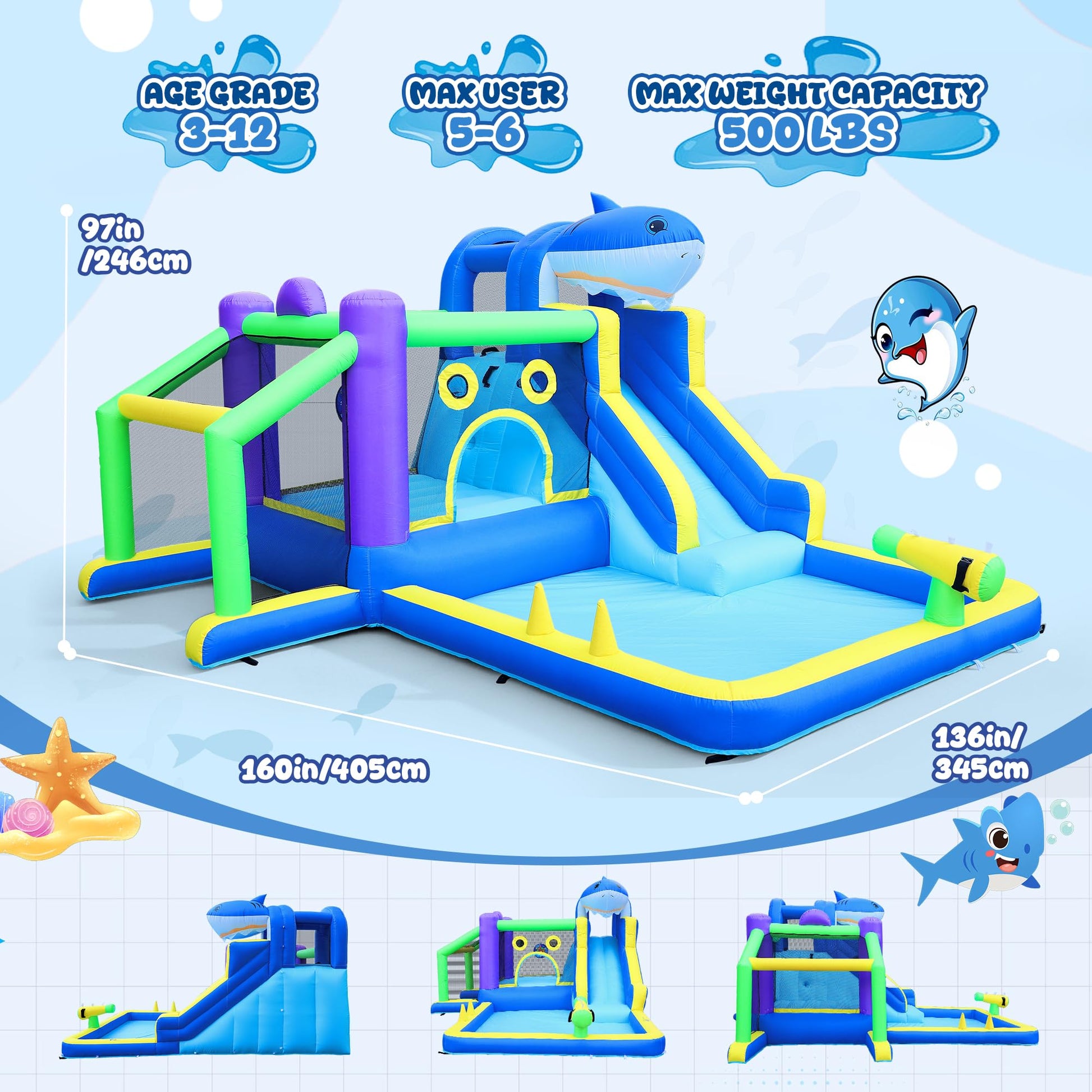 Inflatable Water Slide, 10-in-1 Bounce House with Jumping Area, Splash Pool, Climbing Wall, 13.3x11.3FT Heavy Duty Bouncy Castle for Kids, Outdoor