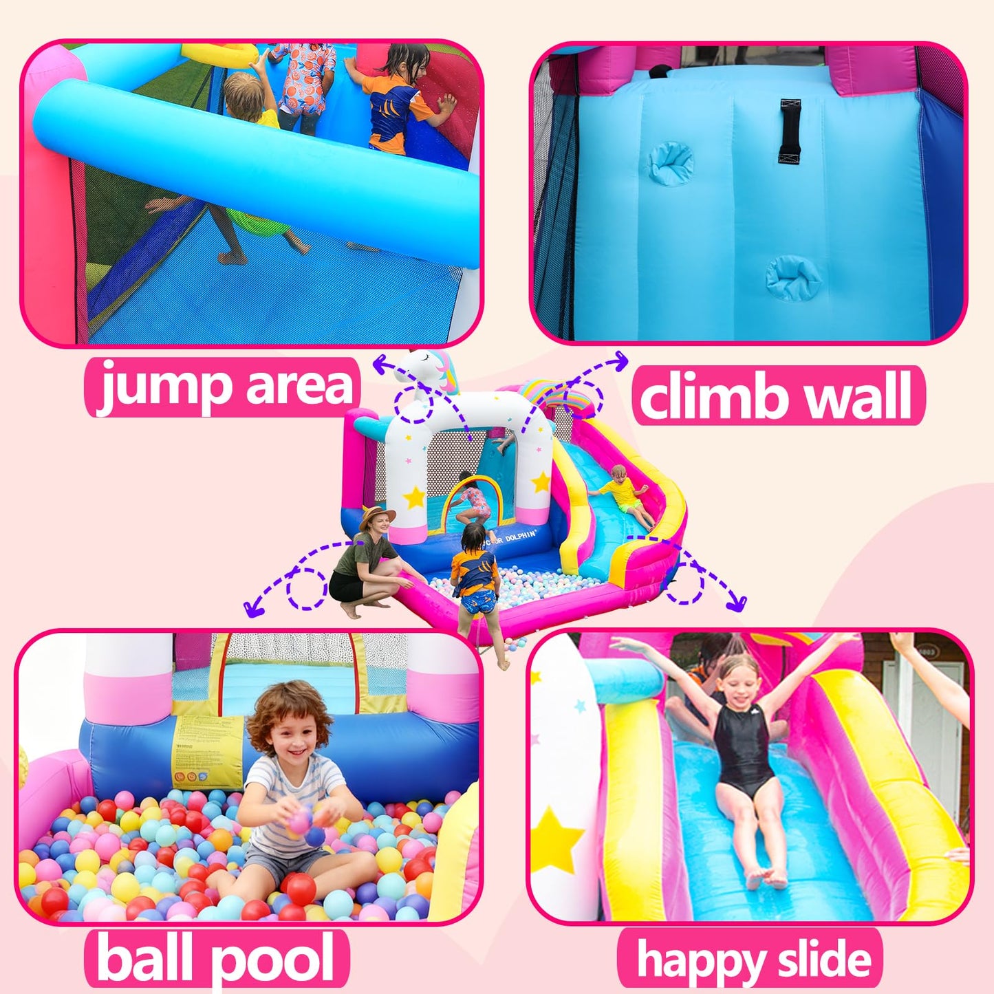 Doctor Dolphin Inflatable Bounce House Water Slides for Kids Backyard, Water Bounce House with Waterslide, Blow Up Kids Bouncy House for Wet