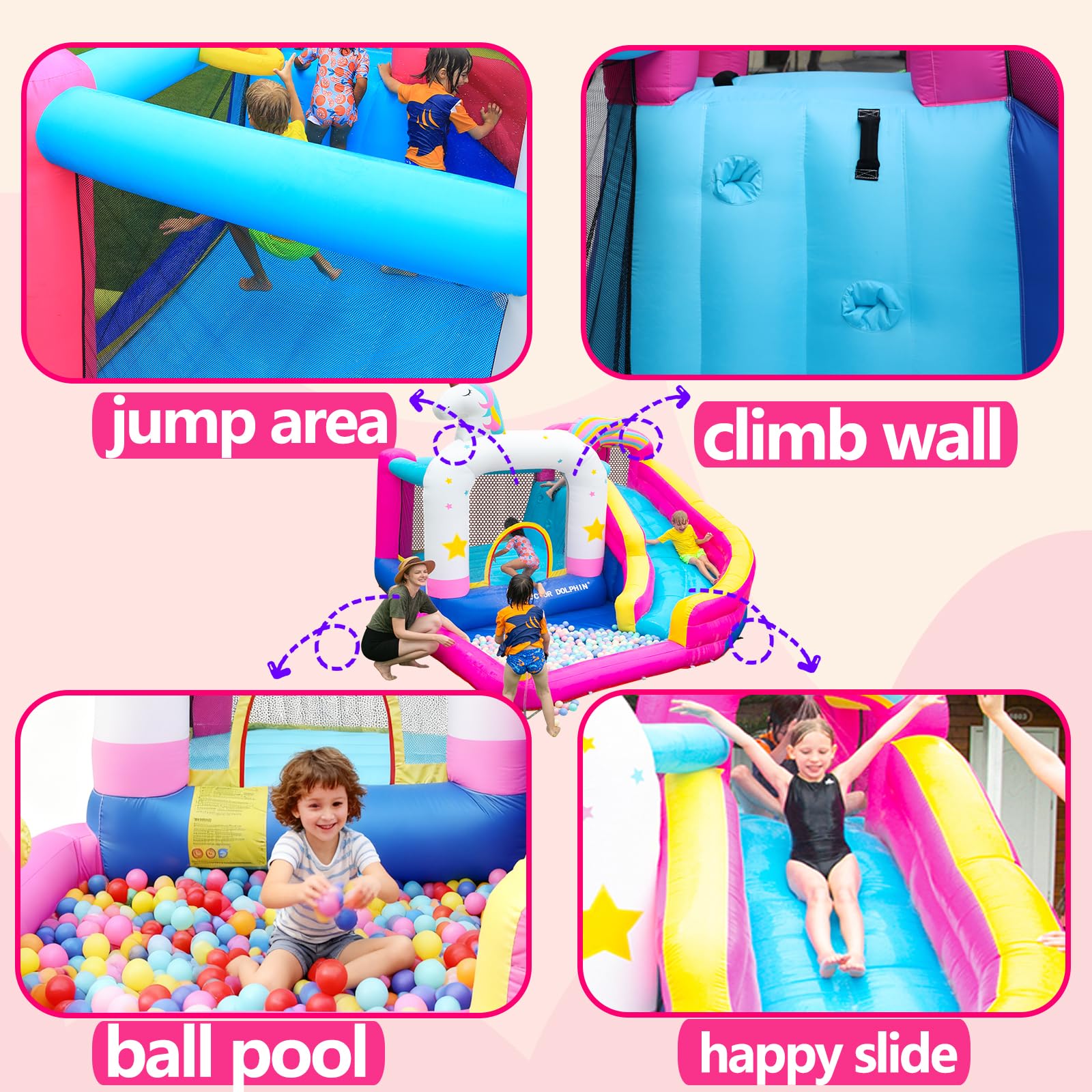 Doctor Dolphin Inflatable Bounce House Water Slides for Kids Backyard, Water Bounce House with Waterslide, Blow Up Kids Bouncy House for Wet