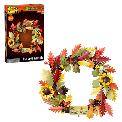 Brickcraft Harvest Wreath Brick Building Kit, 382 Pieces | DIY Autumn & Halloween Home Décor | 2-in-1 Fall Wreath & Garland Craft | Festive