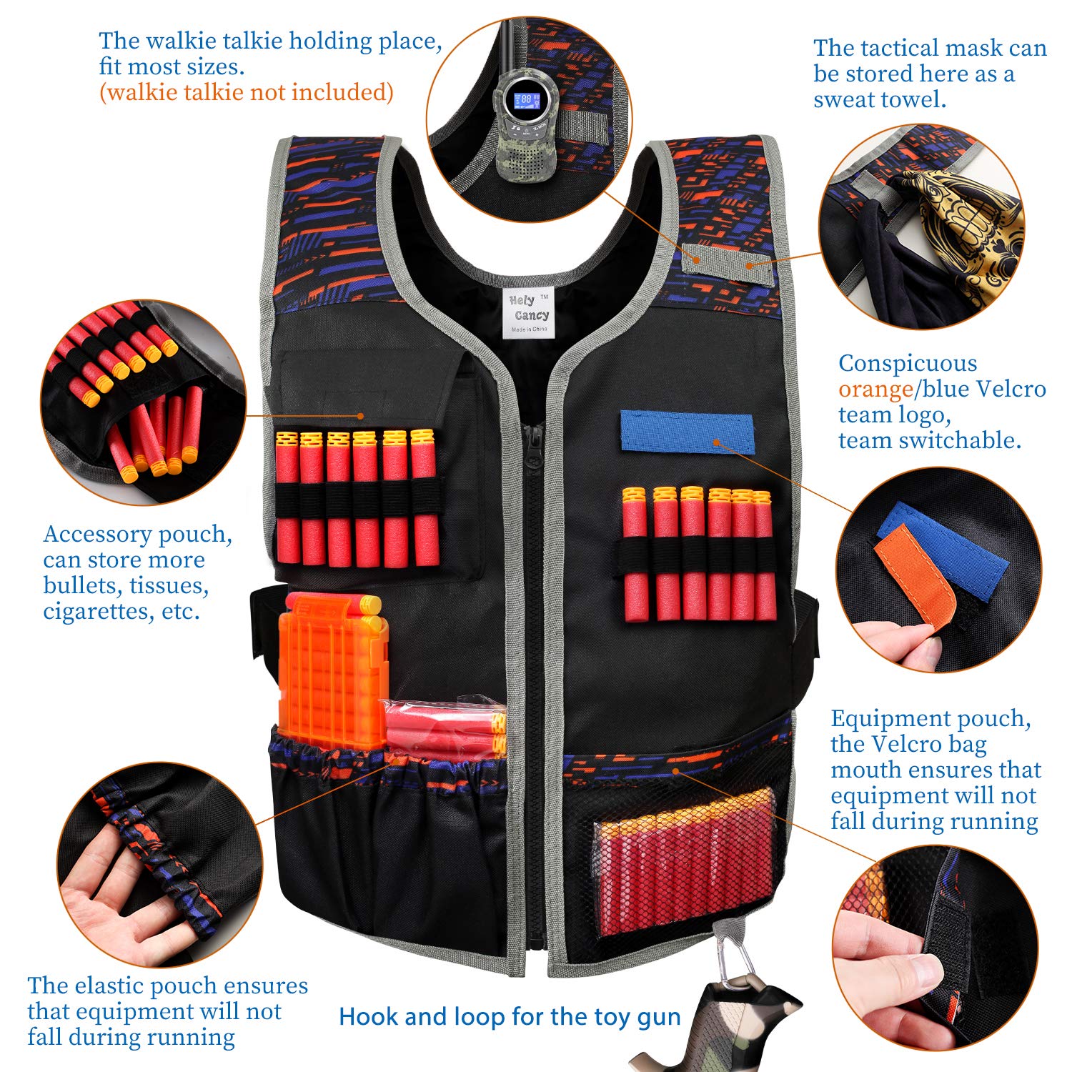 Hely Cancy Large Size Adjustable Toy Tactical Vest Kit Compatible with Nerf N-Strike Elite Series for Men, Big Kids XL-Size