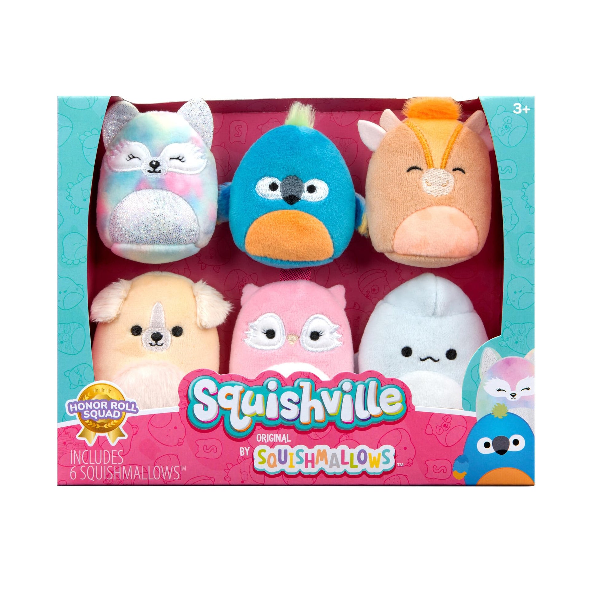 Squishville by Original Squishmallows Honor Roll Squad Plush - Six 2-Inch Squishmallows Plush Including Stevon, Tenise, Nassim, Jayden, Naya, and Bri