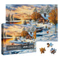 Winter Nature Landscape Puzzles for Adults 1000 Pieces, Pretty Sunset Lake House Tree Jigsaw Puzzles, Challenging Snow Scenic Cabin River Animal