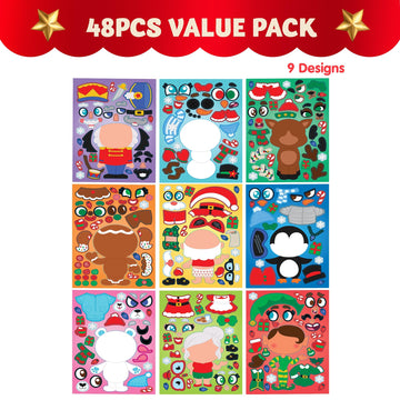 JOYIN 48 Pcs Christmas Make A Face Sticker Sheets Make Your Characters with Santa Santa, Gnome, Reindeer, Snowman, Gifts for Kids School Activities