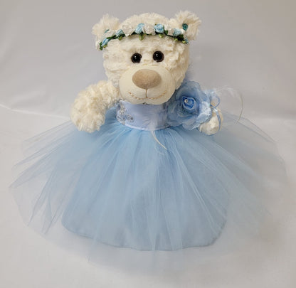 KINNEX COLLECTIONS SINCE 1997 12" Teddy Bear with Dress (Centerpiece) ~ B09601N-4 (Baby Blue)