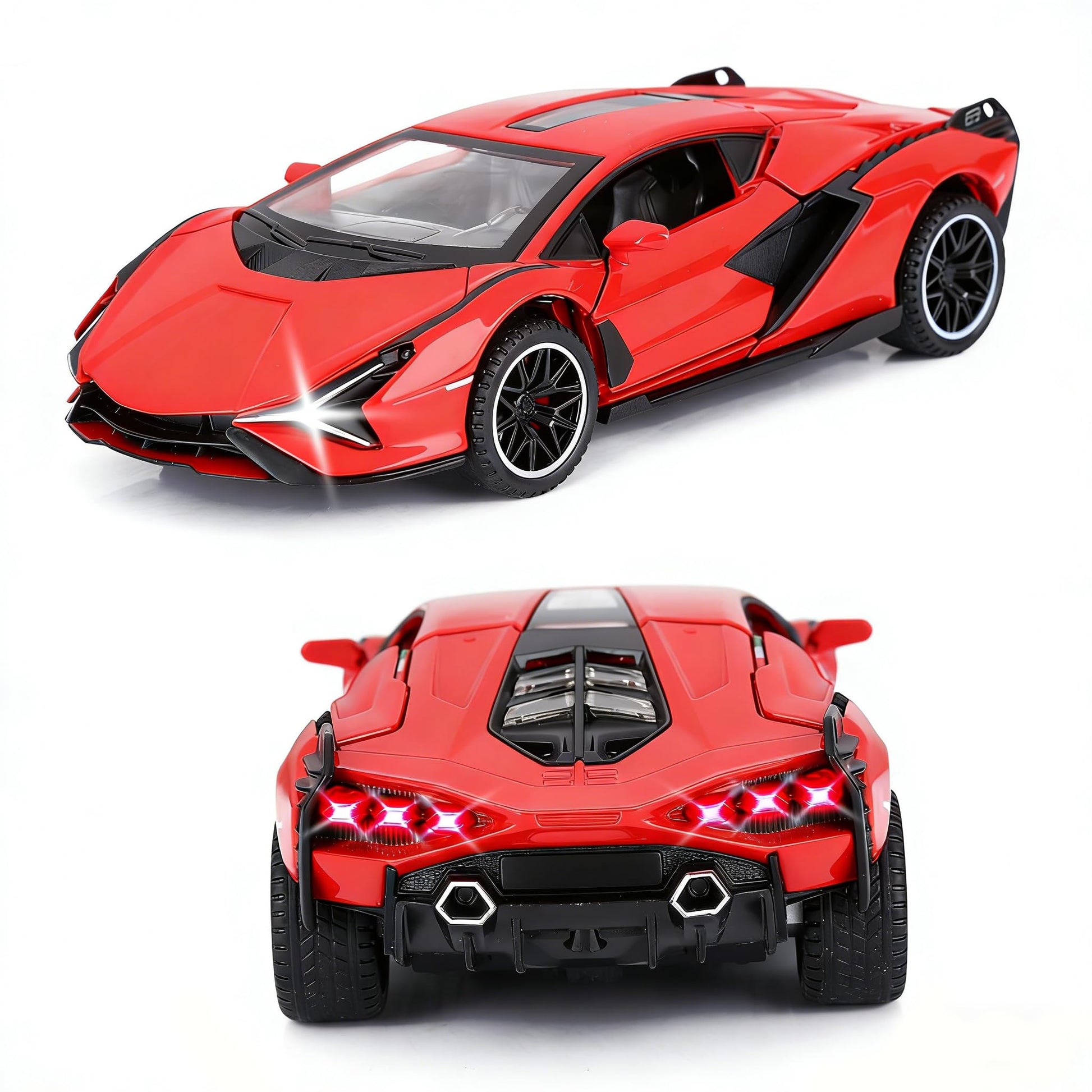 Toy Cars for Kids Ages 3-12 Diecast Metal Model Car with Light and Sound Pull Back Toy Car for Boys Age 3 + Year Old (Red)
