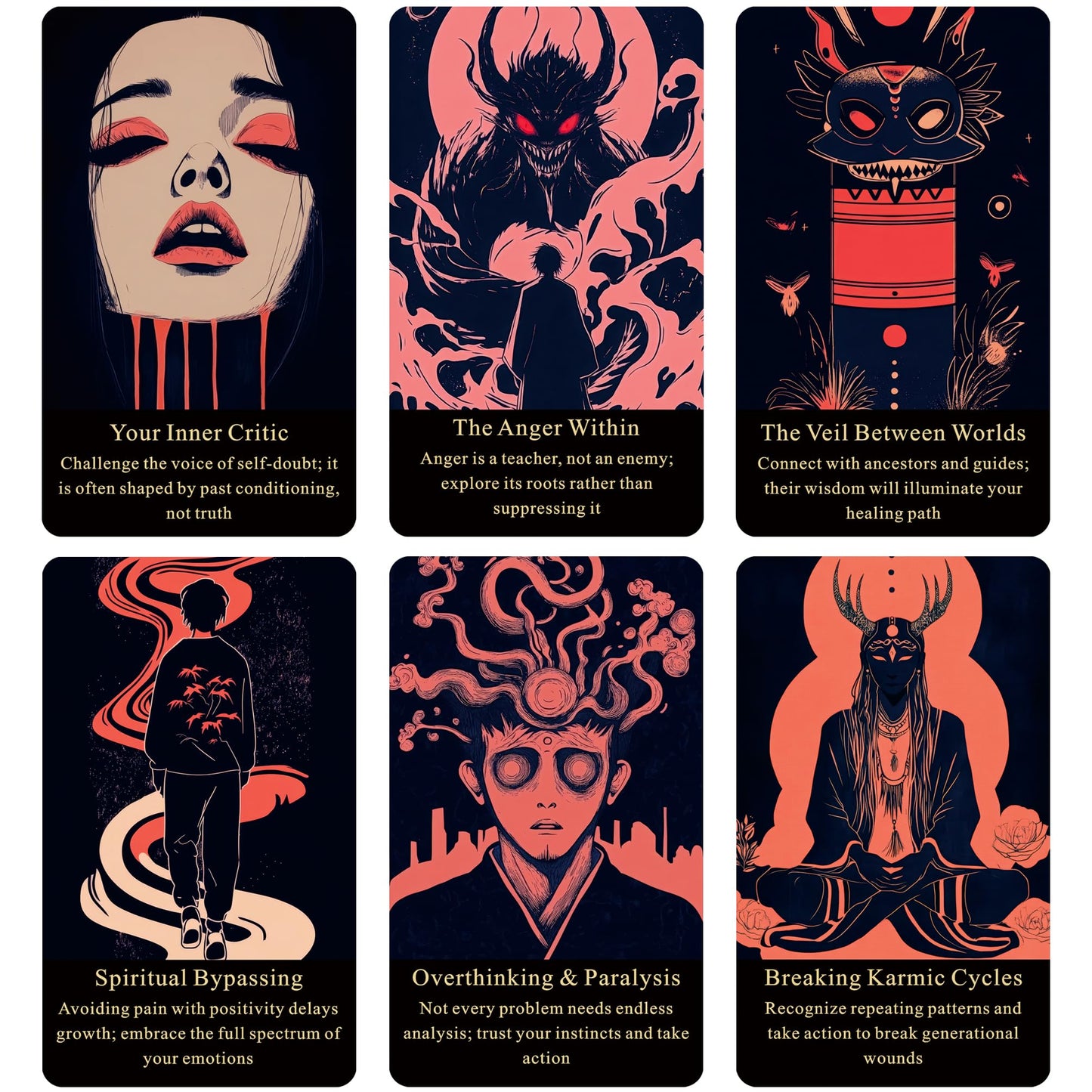 Qymagicz Embracing The Shadow Oracle Deck, Emotional Healing Oracle Cards for Beginners, Personal Growth, Spiritual Guidance, Dark Situation