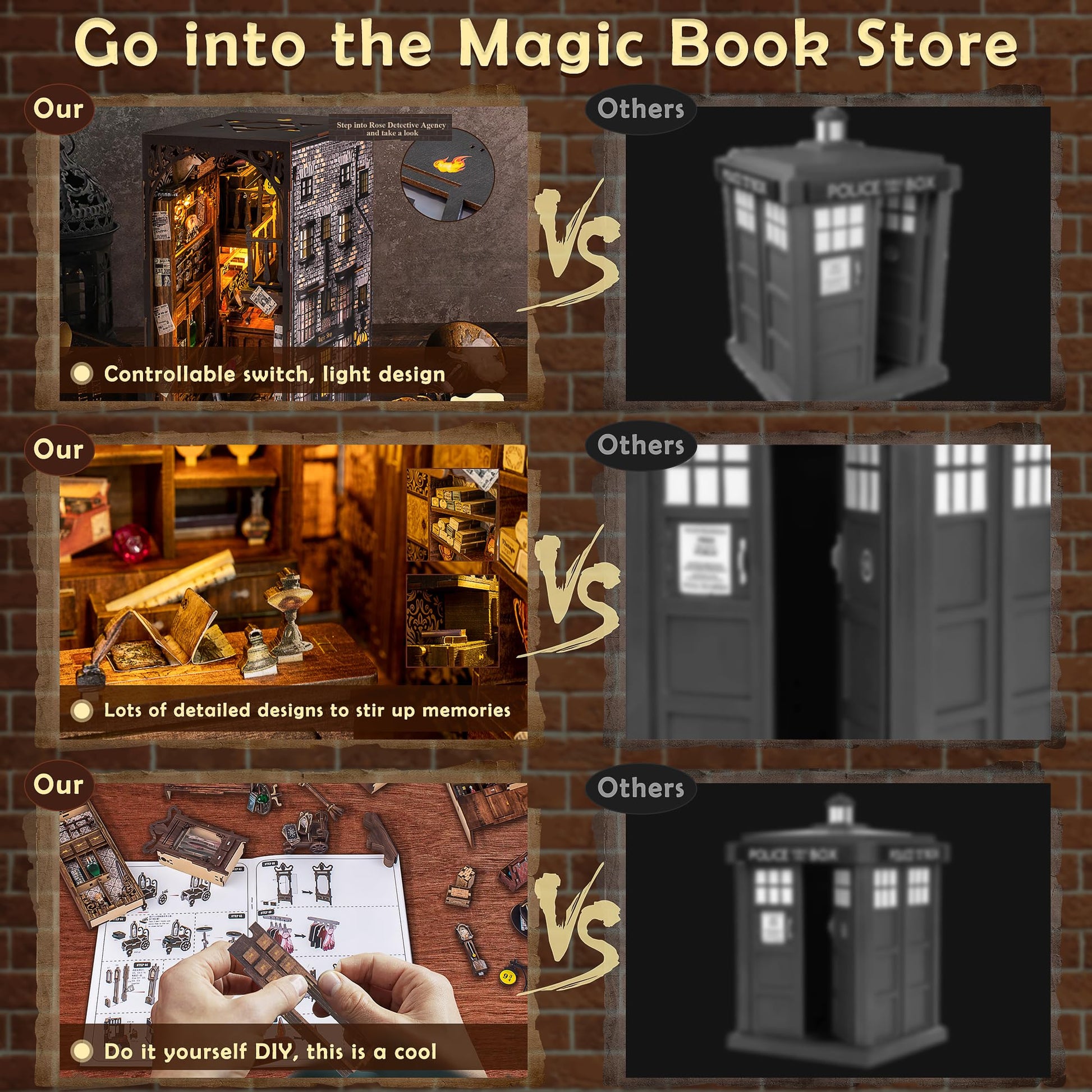 Wimlade DIY Book Nook Kit, Miniature Book Nook kit, Wooden 3D Puzzle Bookend Bookshelf Insert Decor, Halloween/Christmas Decorations/Gifts for Adults