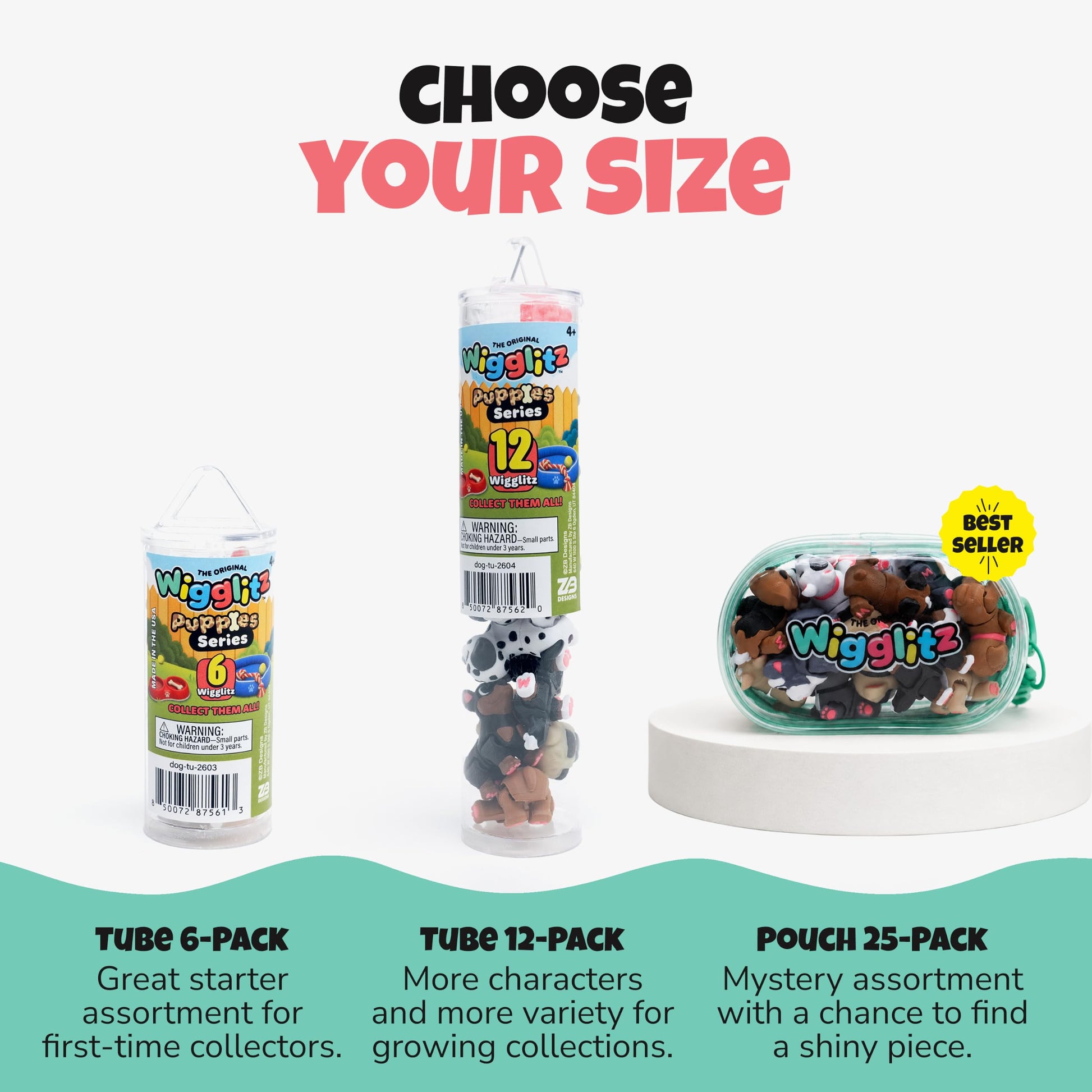 Wigglitz Puppies 12 Pack-12 Collectible Wiggly Fidget Toys - Award-Winning, Plant-Based, Made in USA - Puppies Series Characters for Collecting
