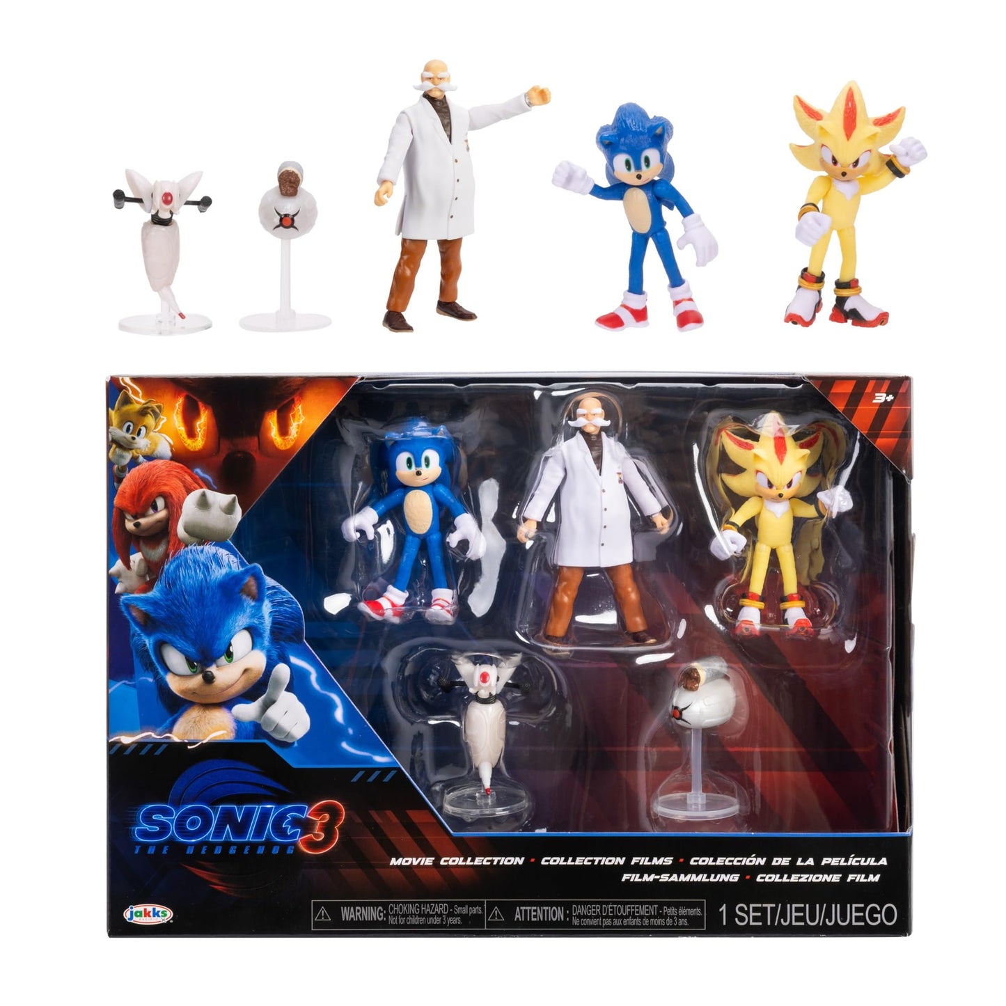 Sonic 3 Movie Action Figures 2.5-Inch Movie Collector Toy Figure Multi-Pack, Wave #3 Includes Sonic, Gerald Robotnik, Super S, Buzzbomber & Burrito