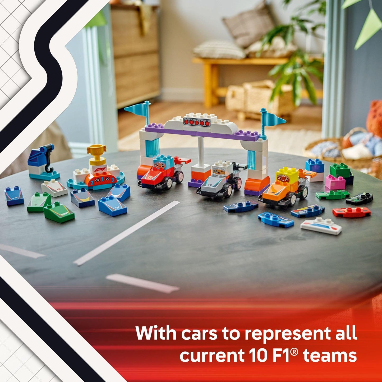 LEGO DUPLO Town F1 Team Race Cars & Drivers Building Toy Playset - Toddler Toy Cars for Pretend Play, Boys and Girls, Ages 2+ - Learning