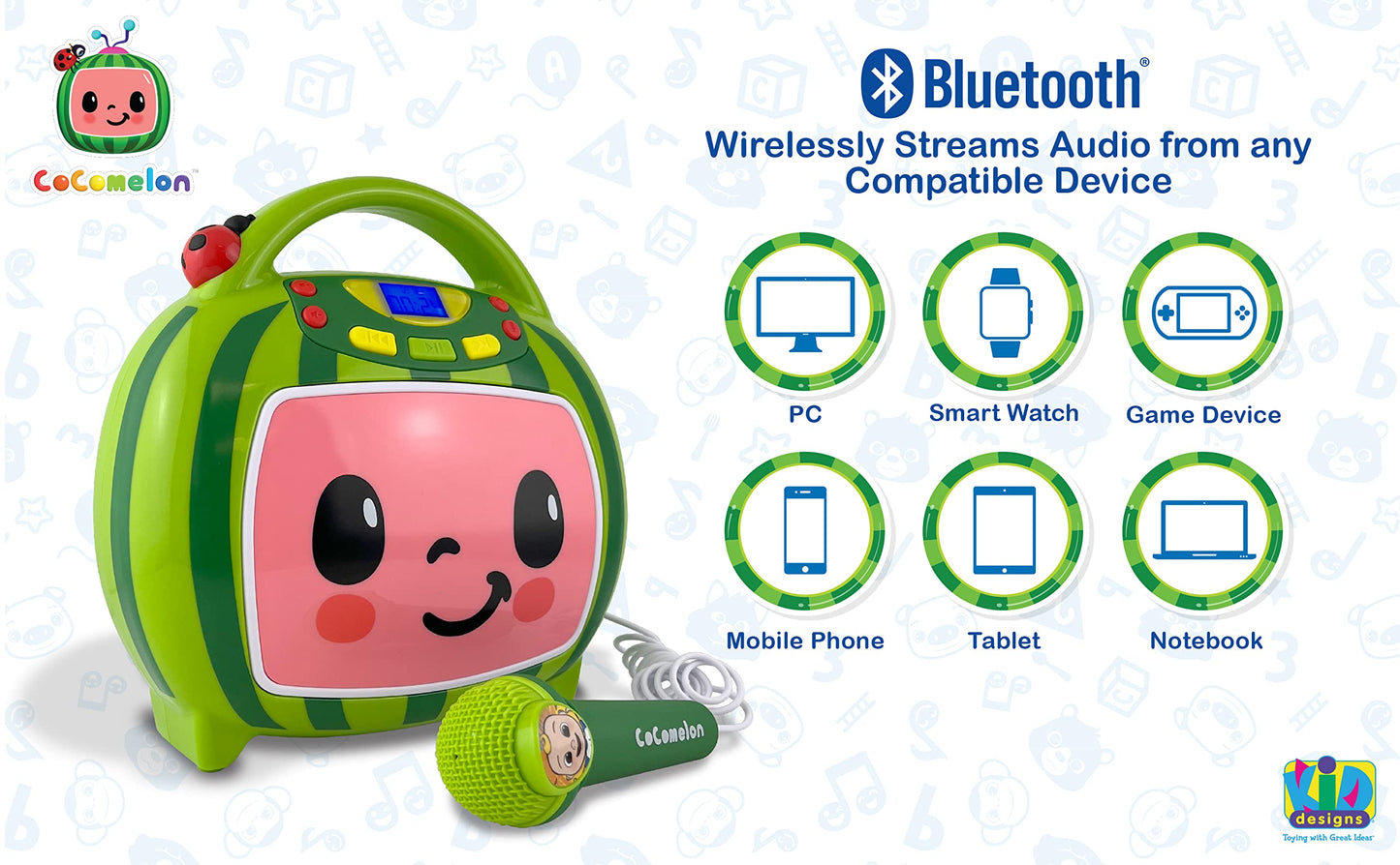 eKids Cocomelon Karaoke Machine, Portable Bluetooth Party Speaker with Microphone for Kids, Built-in Cocomelon Songs and Speaker with USB Port to Play