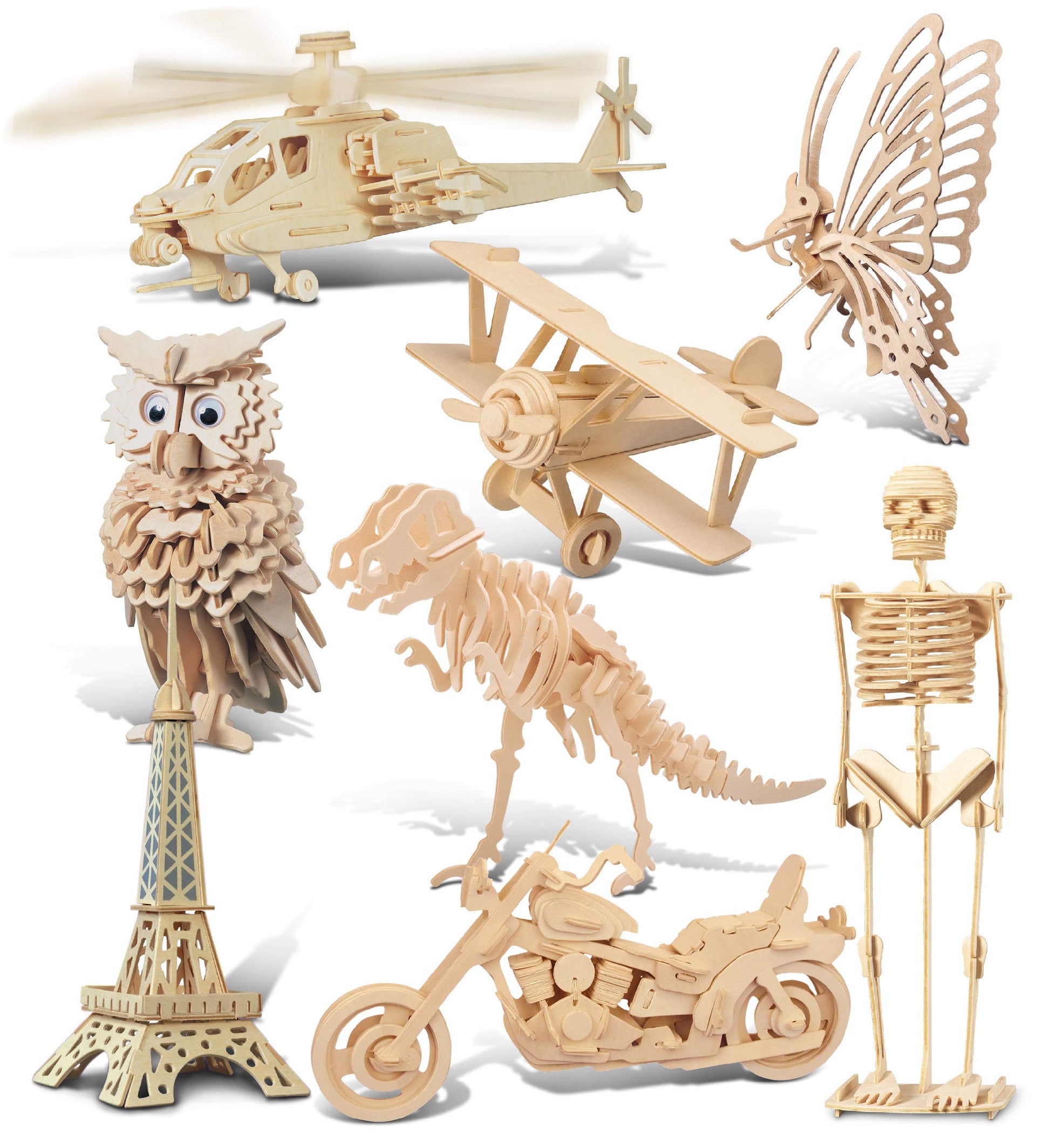 Puzzled 3D Wooden Puzzles Pack of 30 - Wood Craft Construction Model Kits for Kids & Adults of Assorted Random 30 Kits, Educational DIY Toy