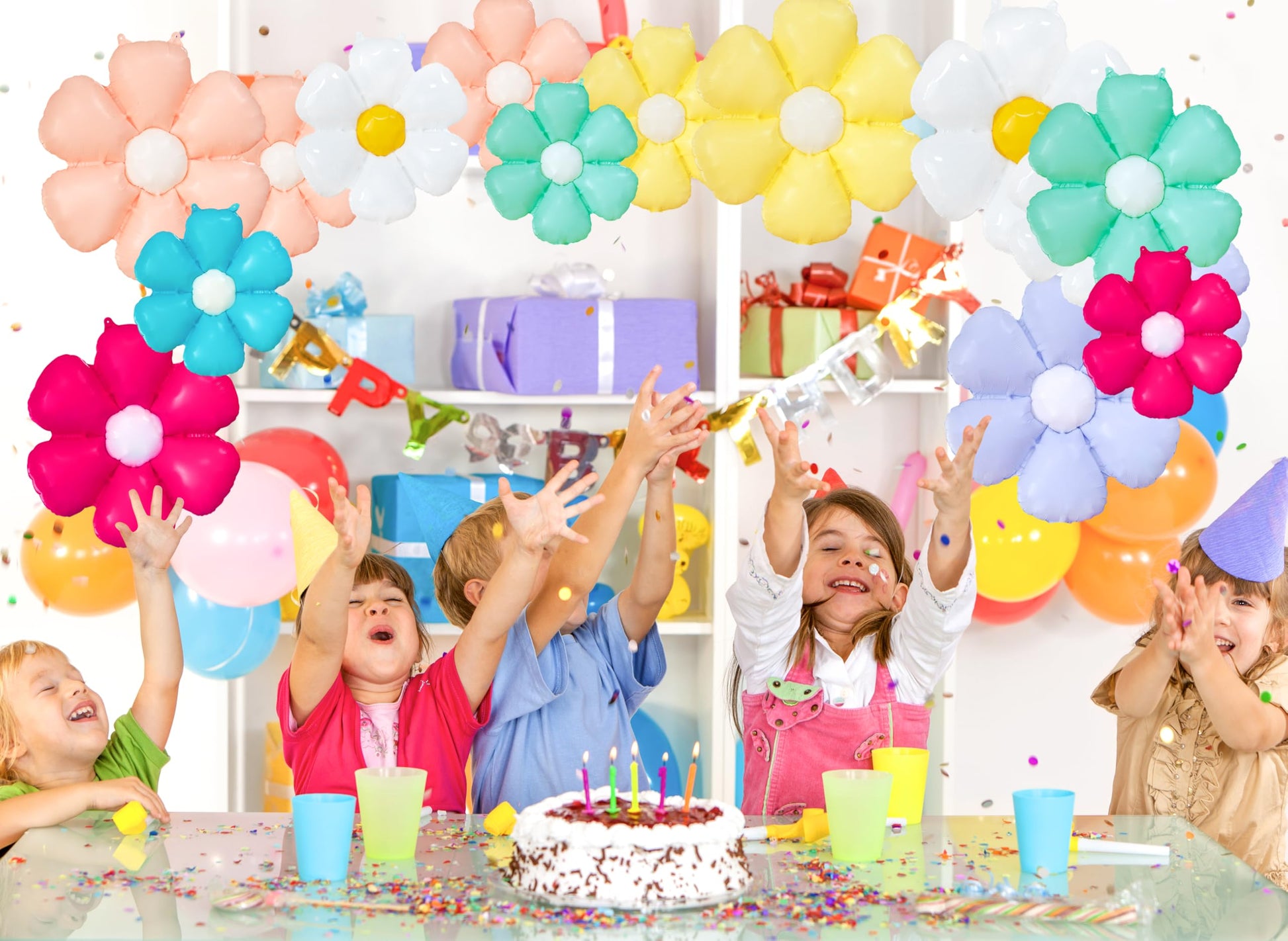 BCCSNNM 14PCS Daisy Balloons, Colorful Flower Balloons Party Decor