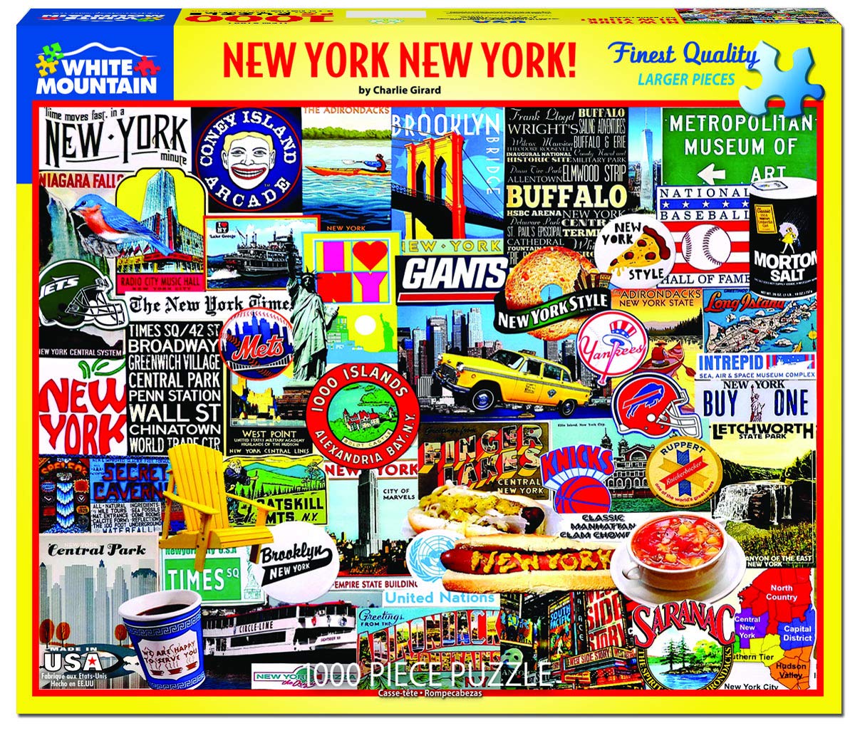 White Mountain 1000 Piece Jigsaw Puzzle NYC Big Apple Collage Puzzles with Large Pieces Gift for Adults and Family 24"x30" - New York New York