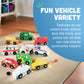Constructive Playthings Set of 10 Wooden Community Vehicles, Freewheeling Wooden Cars and Trucks, Imaginative Play for Ages 3 Years and Up