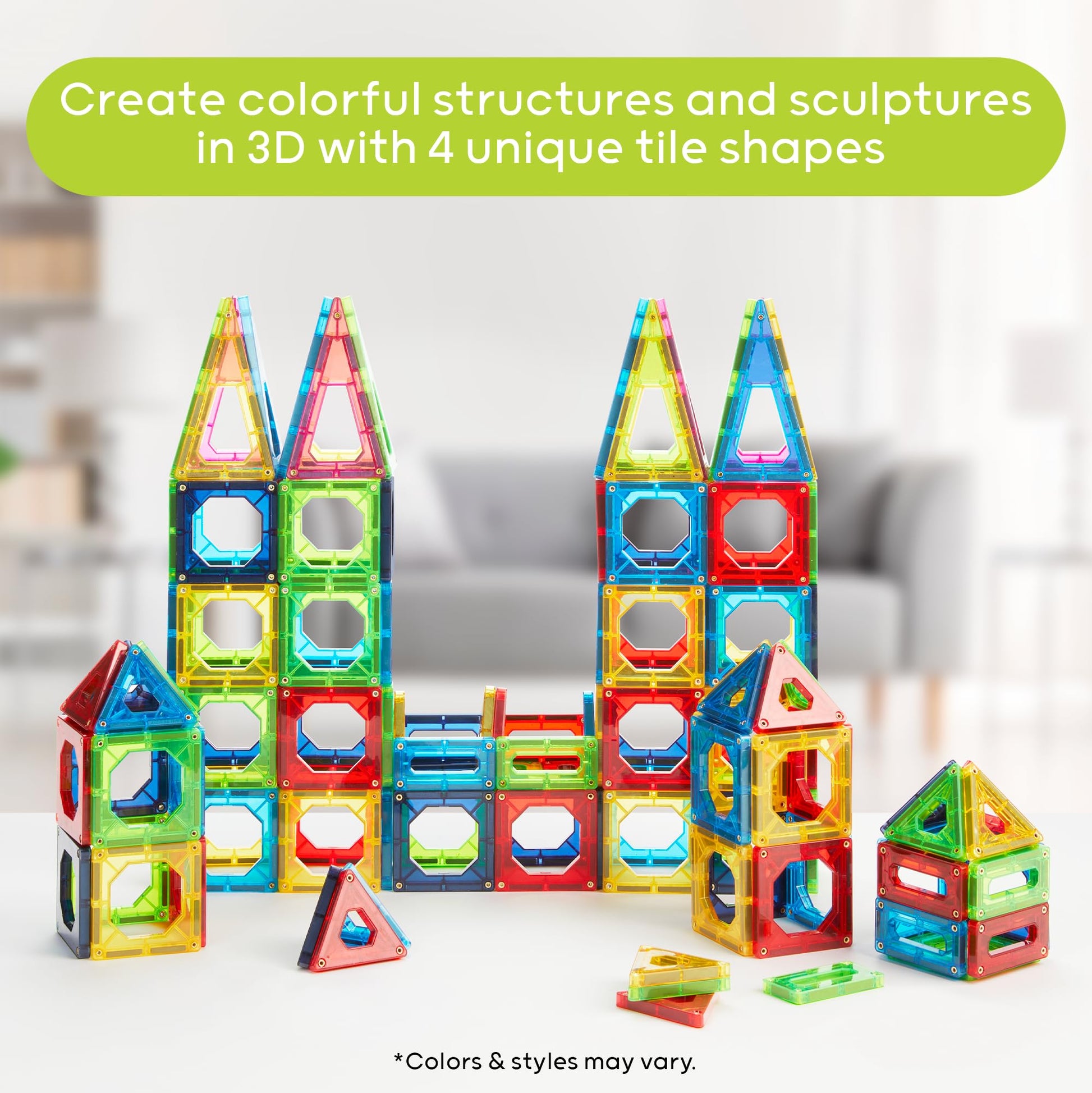 Discovery 100-Piece 3D Magnetic Tiles Set, Educational STEM Kids Toys, Ages 4+, Construction Building Block Creativity Kit, Engineering Development
