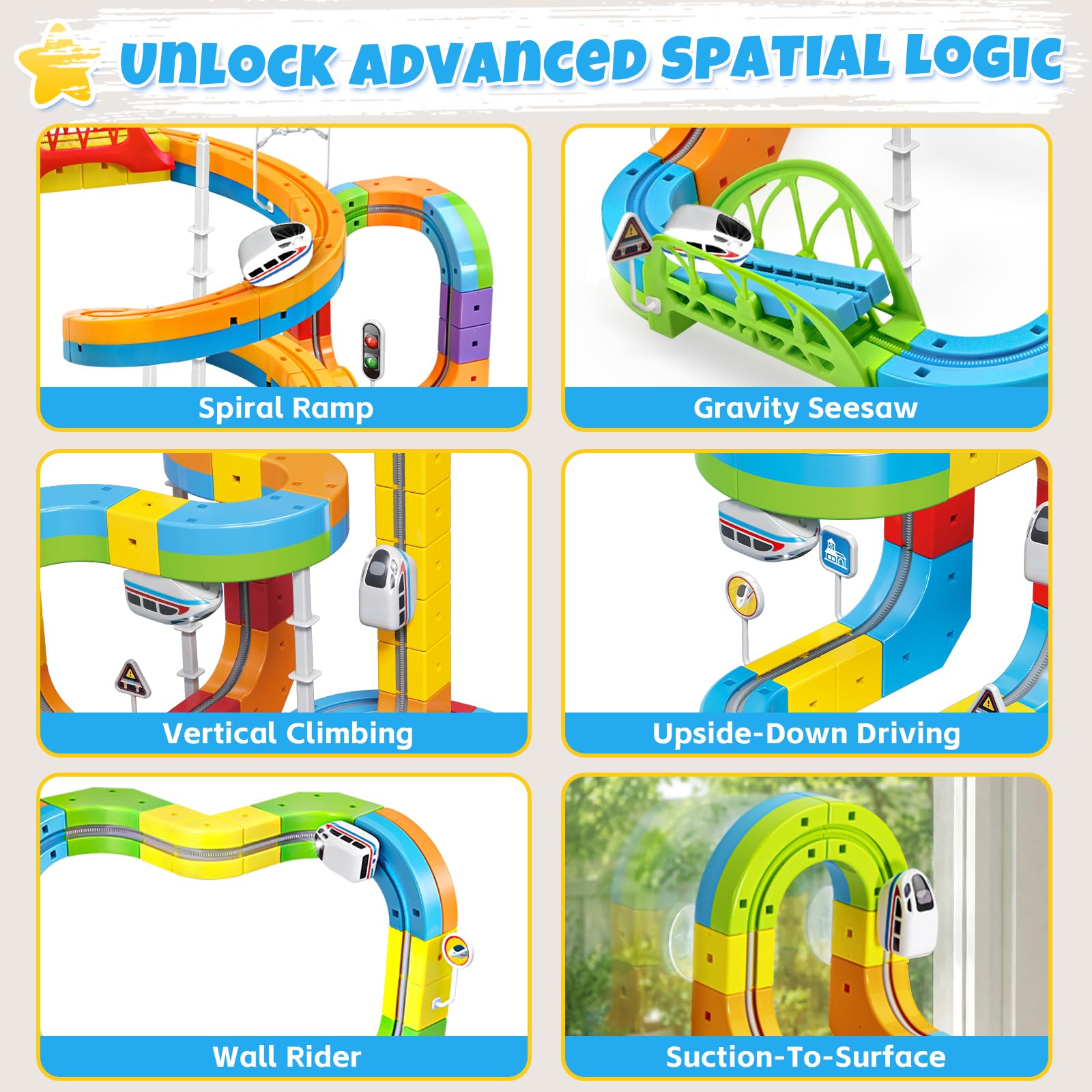 Infini Track Helixo Edition: 112 Pcs Electric Train Set with 3D Cube Tracks, Spiral Ramp & Gravity Seesaw, Creative STEM Building Block Train Toys