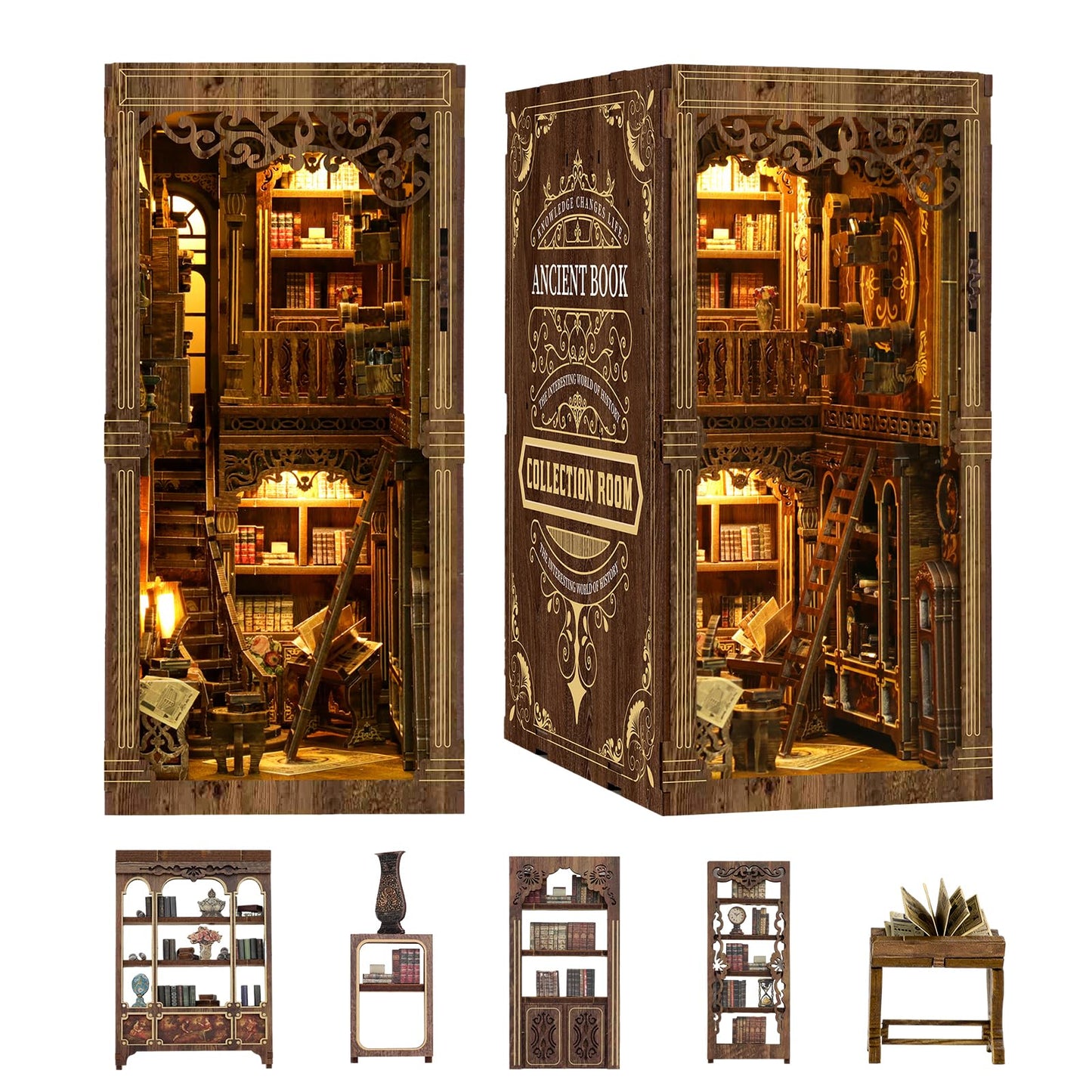 CLICLIET Book Nook Kit - DIY Miniature Tiny Dollhouse Kit, 3D Wooden Puzzle Book Nook Craft for Bookshelf Decor, Model Build Book Nook Kit for Adult