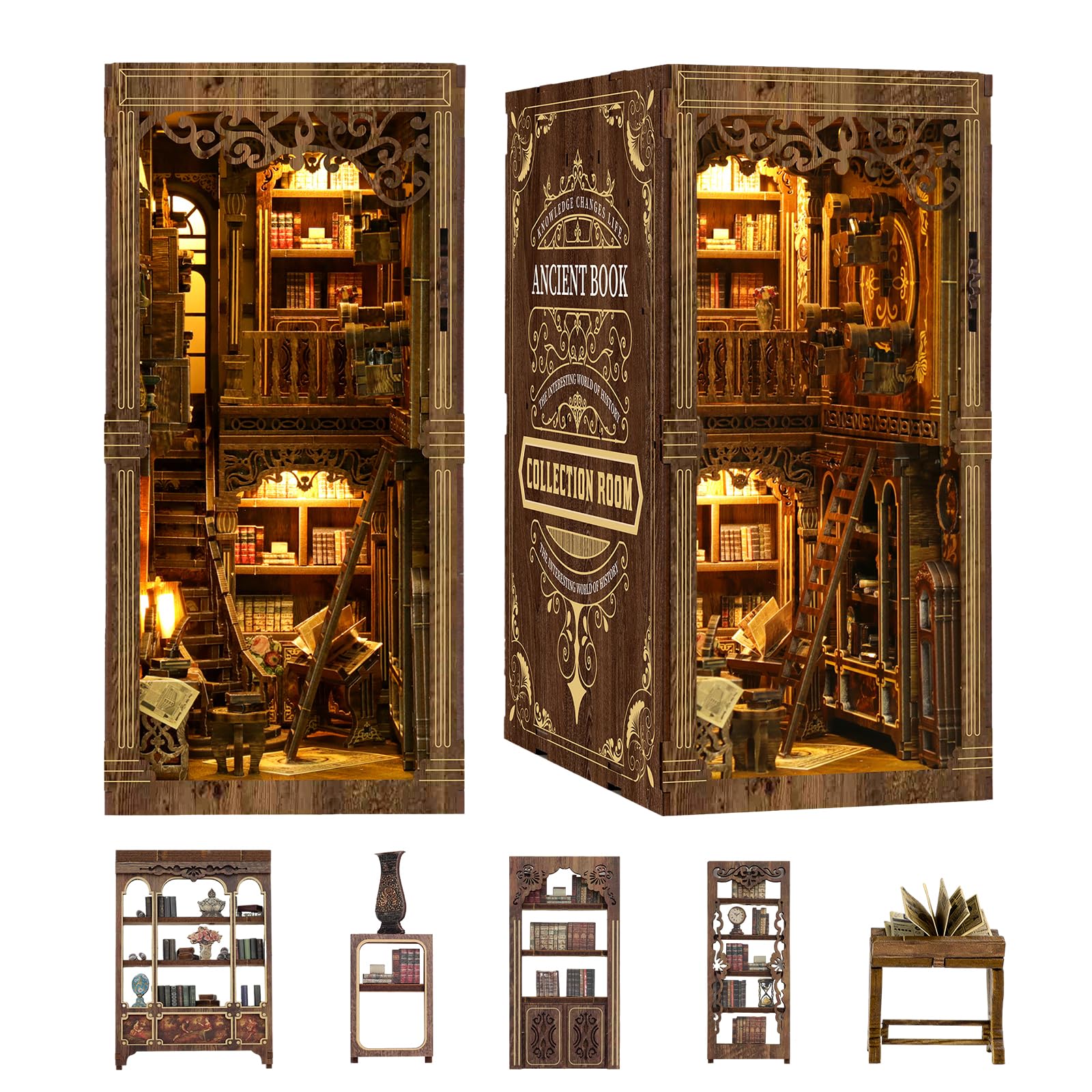 CLICLIET Book Nook Kit - DIY Miniature Tiny Dollhouse Kit, 3D Wooden Puzzle Book Nook Craft for Bookshelf Decor, Model Build Book Nook Kit for Adult