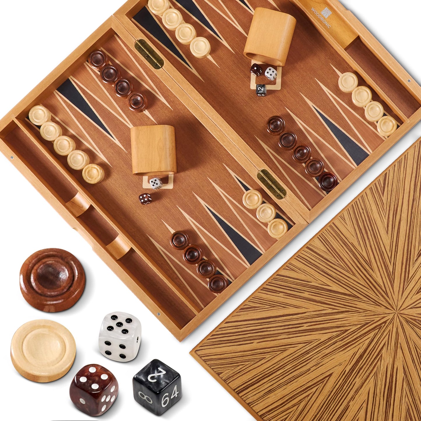 Wood Backgammon Set for Adults - 17 Inch Classic Strategy Board Game Case - Premium Folding Backgammon Set with Wooden Playing Pieces, Dices
