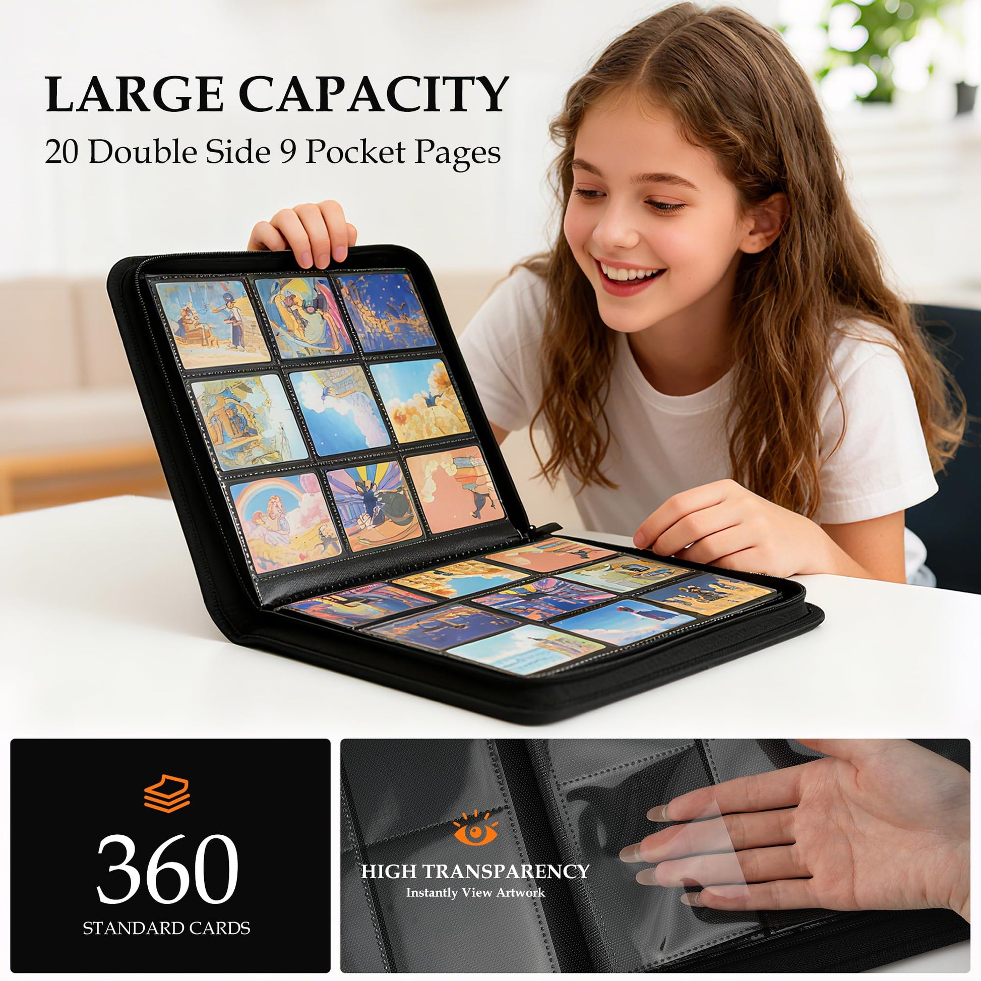 Coolbyl Card Binder 9 Pocket - Premium Card Collection Binder for 360 Cards, Durable Side-Loading Card Album with Zipper, Perfect for TCG, MTG, and