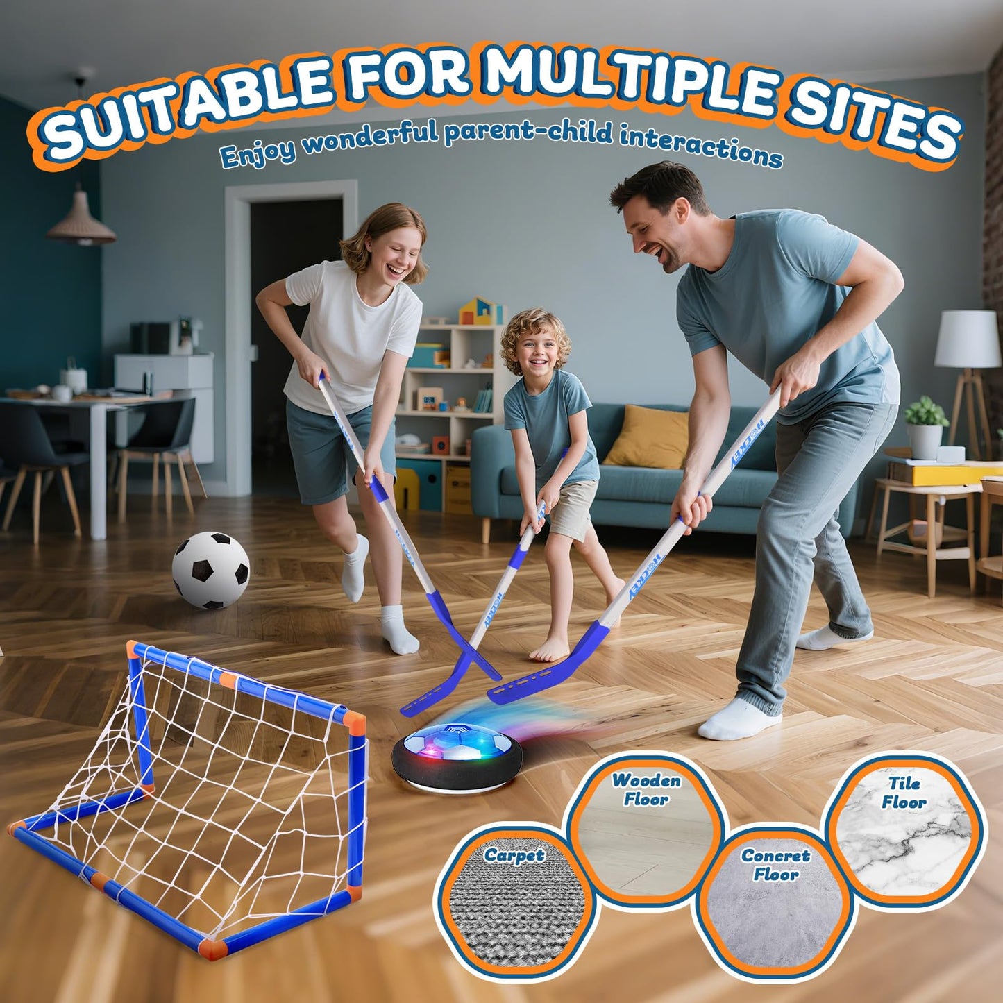 Nazano 3-in-1 Hover Soccer Ball, Kids Toddler Hockey Set with LED Lights,Indoor Outdoor Toys for Kids, Soccer Gift for Boys 6-8 8-12, Birthday,Kids