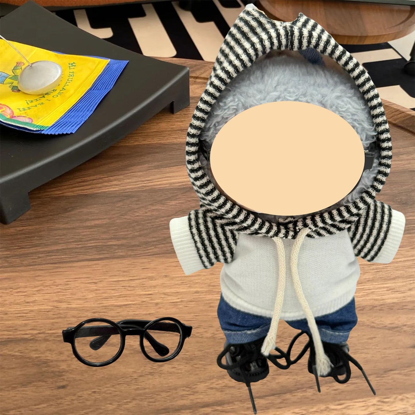 17cm Doll Striped Hoodies Clothes Outfit Set, Chic Style Accessories Suit Set for Standing/Sitting or Any 17cm/6.7inch Doll (Striped Hoodie/Blue Denim