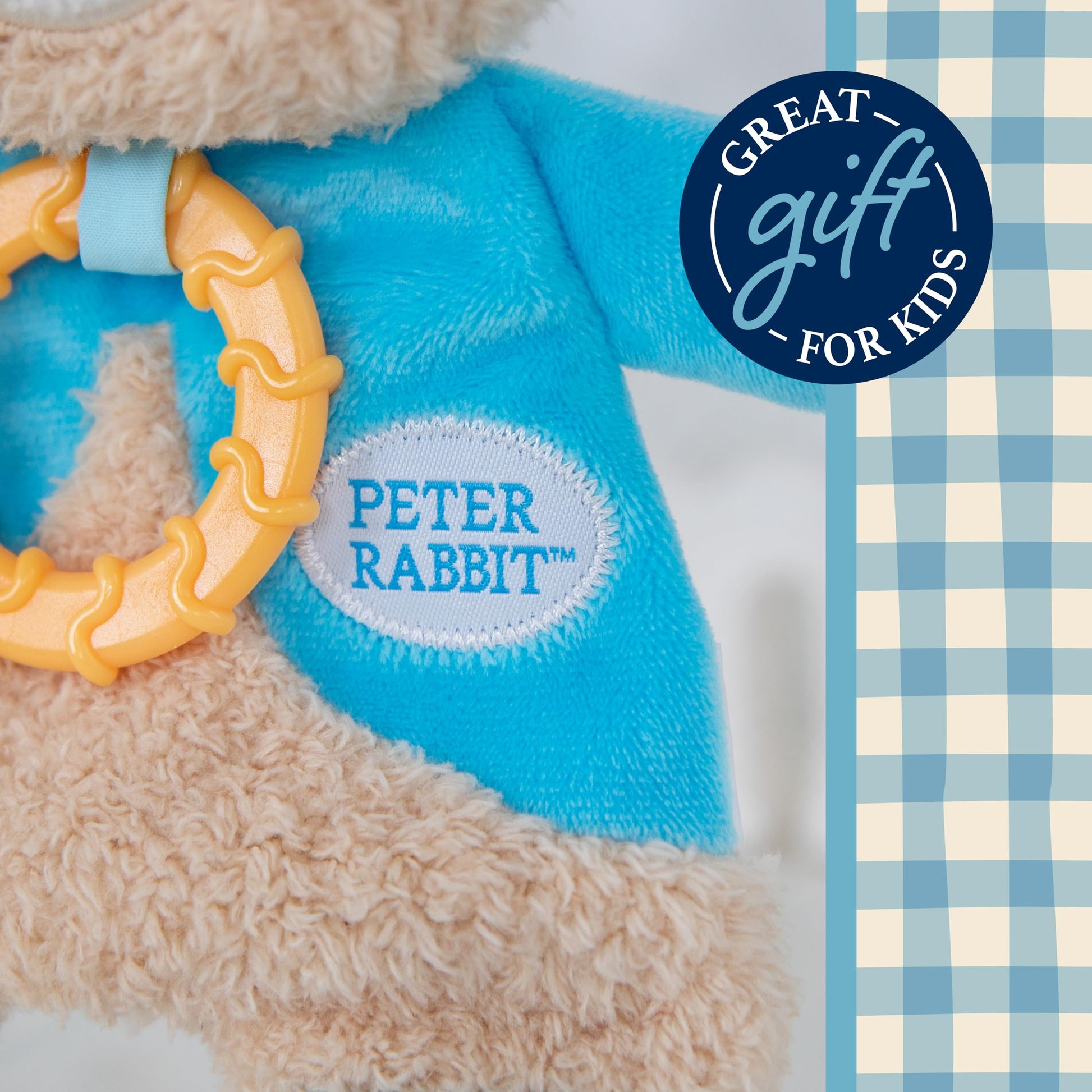 Kids Preferred Beatrix Potter Peter Rabbit Flat Sensory Blanky Interactive Baby Teether Toy with Crinkle Sounds, Soft Textures, Bright Colors,