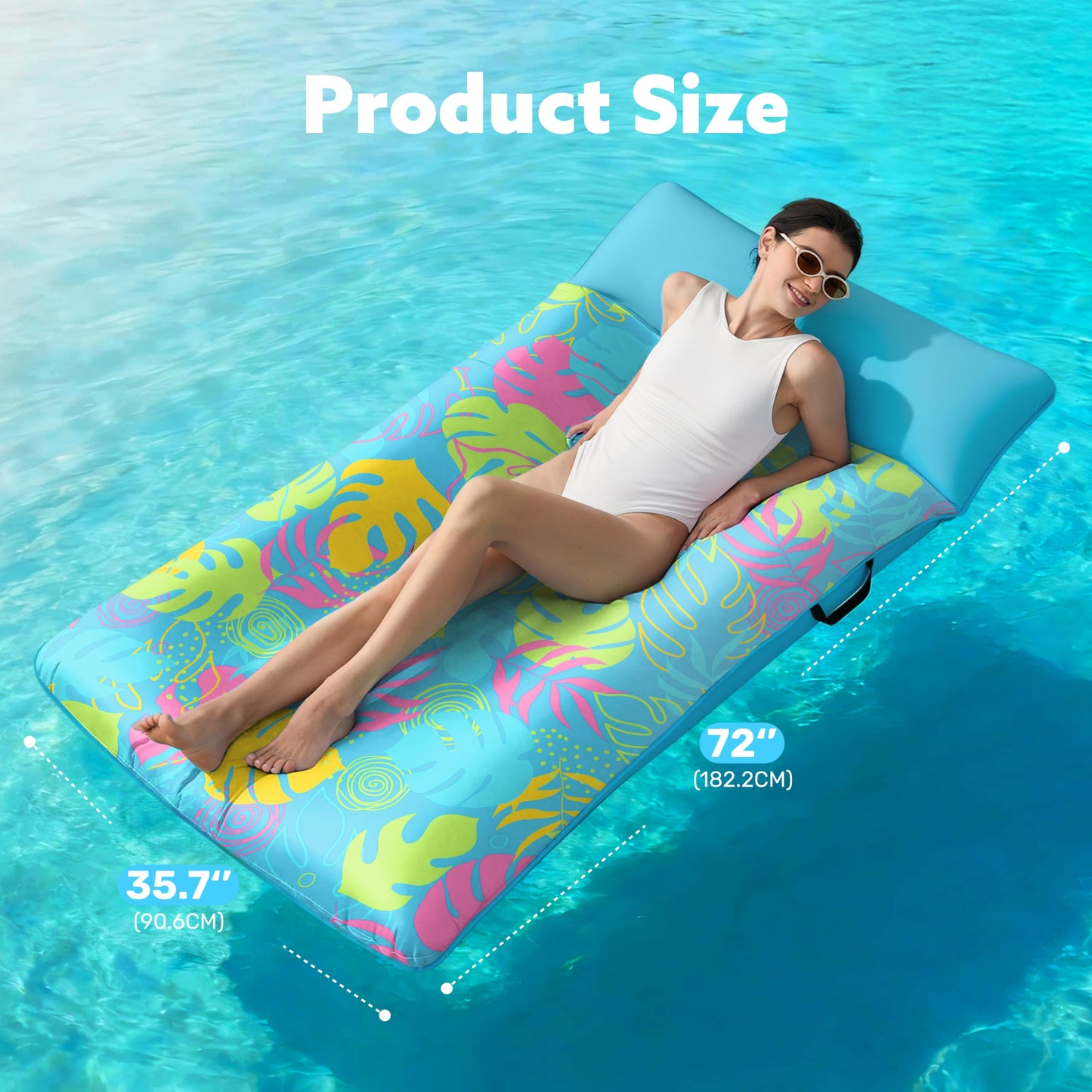 Sloosh Inflatable Pool Floats Raft - XL Fabric Covered Pool Mat Lounger Floaties for Adults, Ultra Comfort Inflatable Water Float with Headrest