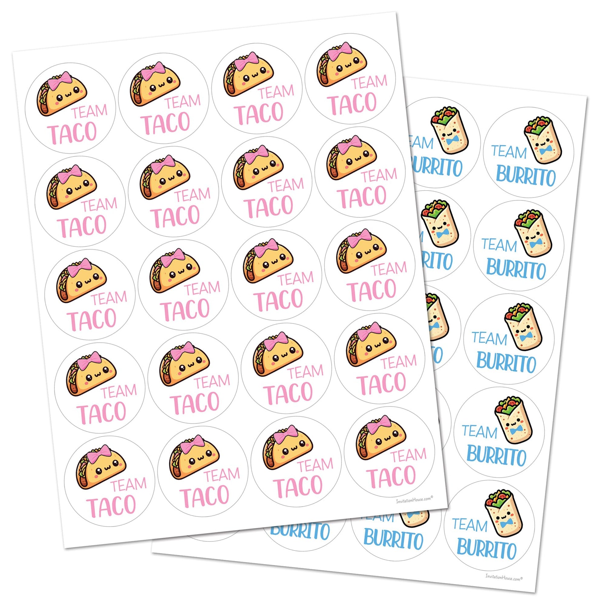 Fiesta Taco or Burrito Gender Reveal Stickers - 40 Labels (20 of Each Design)