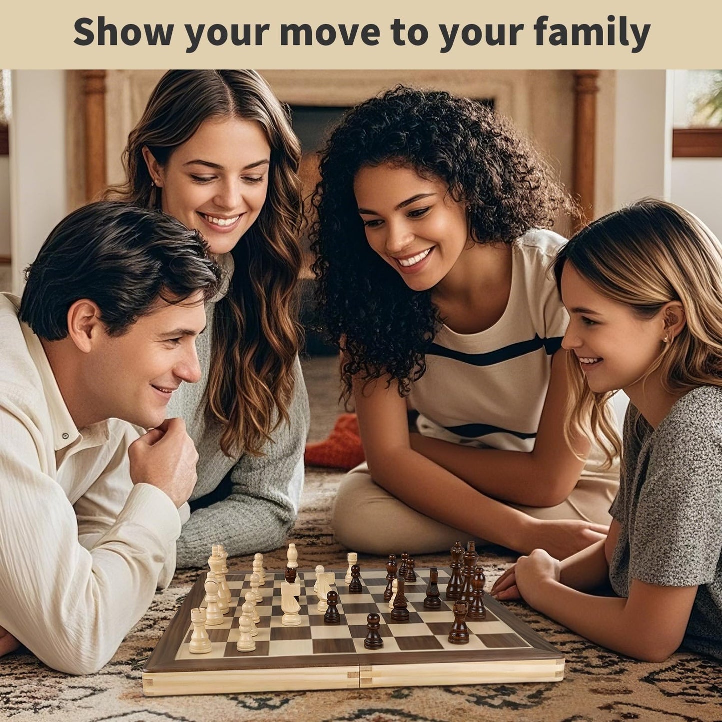 LEAP Wooden Chess and Checker Sets - 15" Walnut & Maple Folding Chess Board with 2 Extra Queens | Chess Board Set | Wooden Chess Sets for Adults