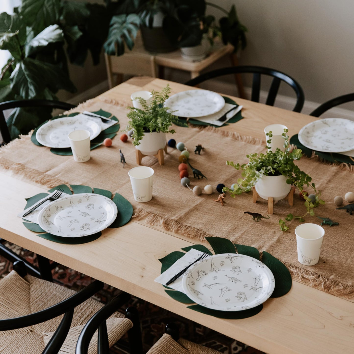 Modern Dinosaur Party Plates Kids Birthday, Baby Shower - Disposable Dino Paper Decorations, Cups, Napkins, Utensils, Toddler Boy/Girl Neutral Decor