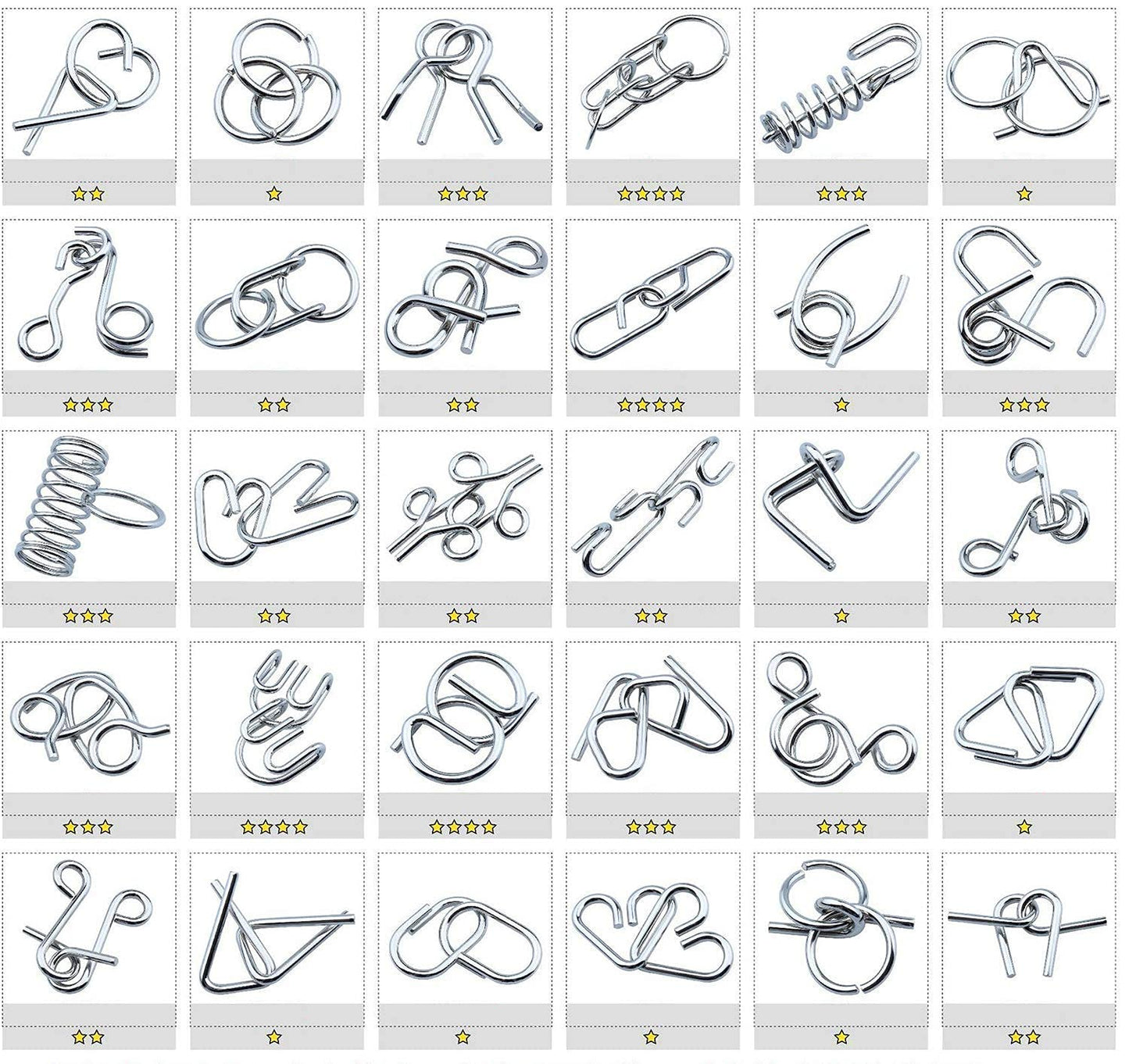 YUNTENG 24Pcs Assorted Metal Brain Teasers Metal Wire IQ Puzzles with Paper Box Gift Package Assembly & Disentanglement Great Educational Intelligence