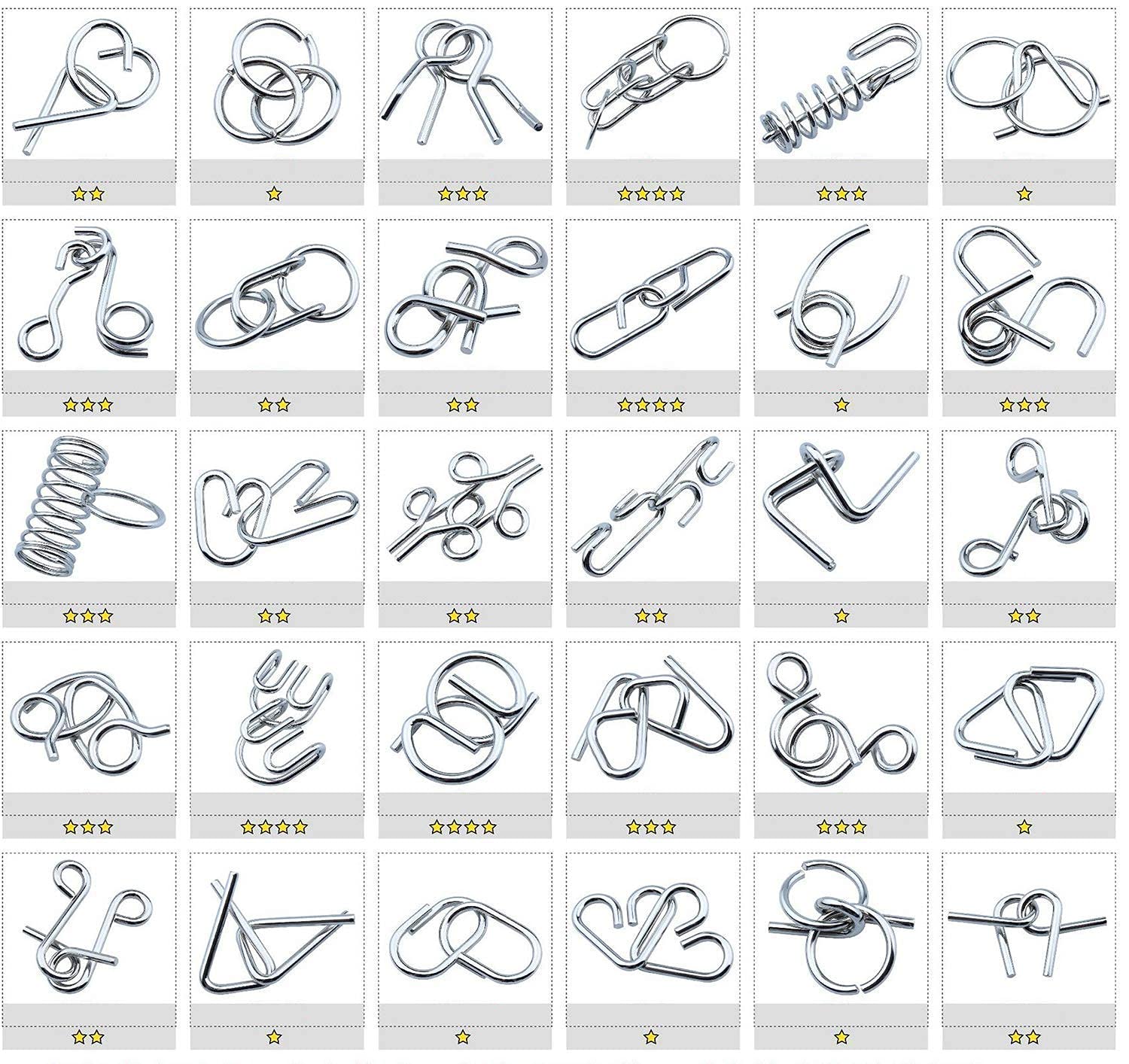 YUNTENG 24Pcs Assorted Metal Brain Teasers Metal Wire IQ Puzzles with Paper Box Gift Package Assembly & Disentanglement Great Educational Intelligence