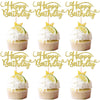 Rsstarxi 24 Pack Happy Birthday Cupcake Toppers Gold Glitter Birthday Cupcake Food Picks for Celebrating Happy Birthday Party Cake Decorations