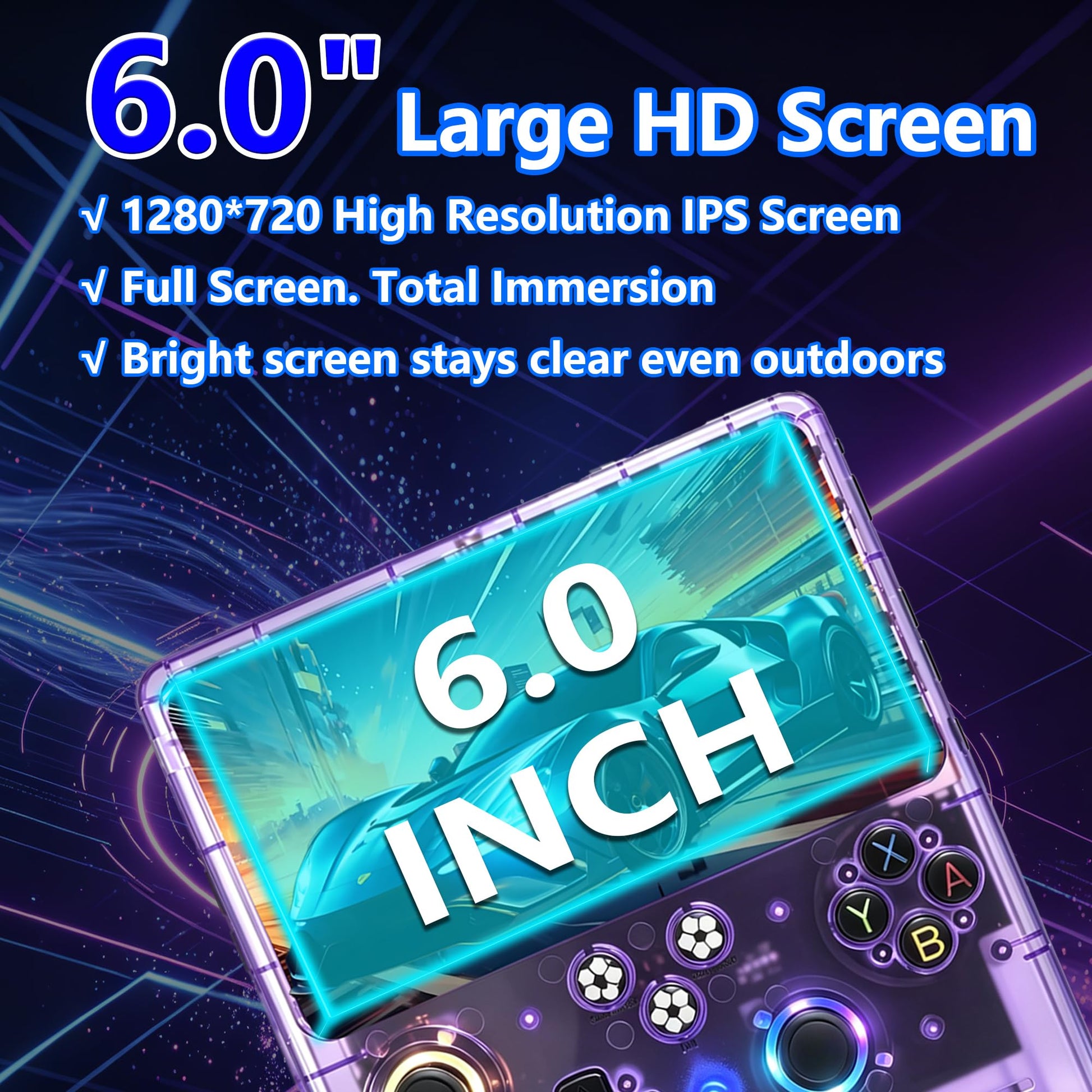 PandoraGame R60MAX Retro Handheld Gaming Console, 6.0-Inch HD IPS Screen, 6000mAh Battery, 40000+ Classic Games Pre-Installed, Save/Load State, Linux