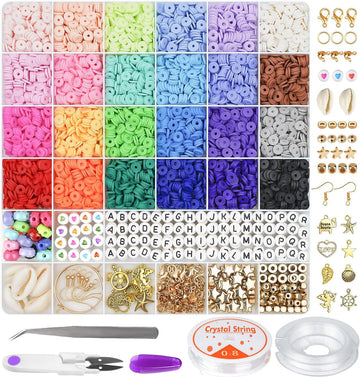Friog Graduation Teachers Appriciation Gift Jewelry/Bracelet Making Kit 6000+PCS Clay Beads, 24 Colors Flat Preppy Beads for Friendship Jewelry
