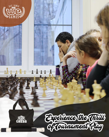 WE Games Best Value Tournament Chess Set - Includes 34 Chessmen, Roll Up Black Vinyl Chess Board, Storage Bag for Pieces, Instructions and Equalizer