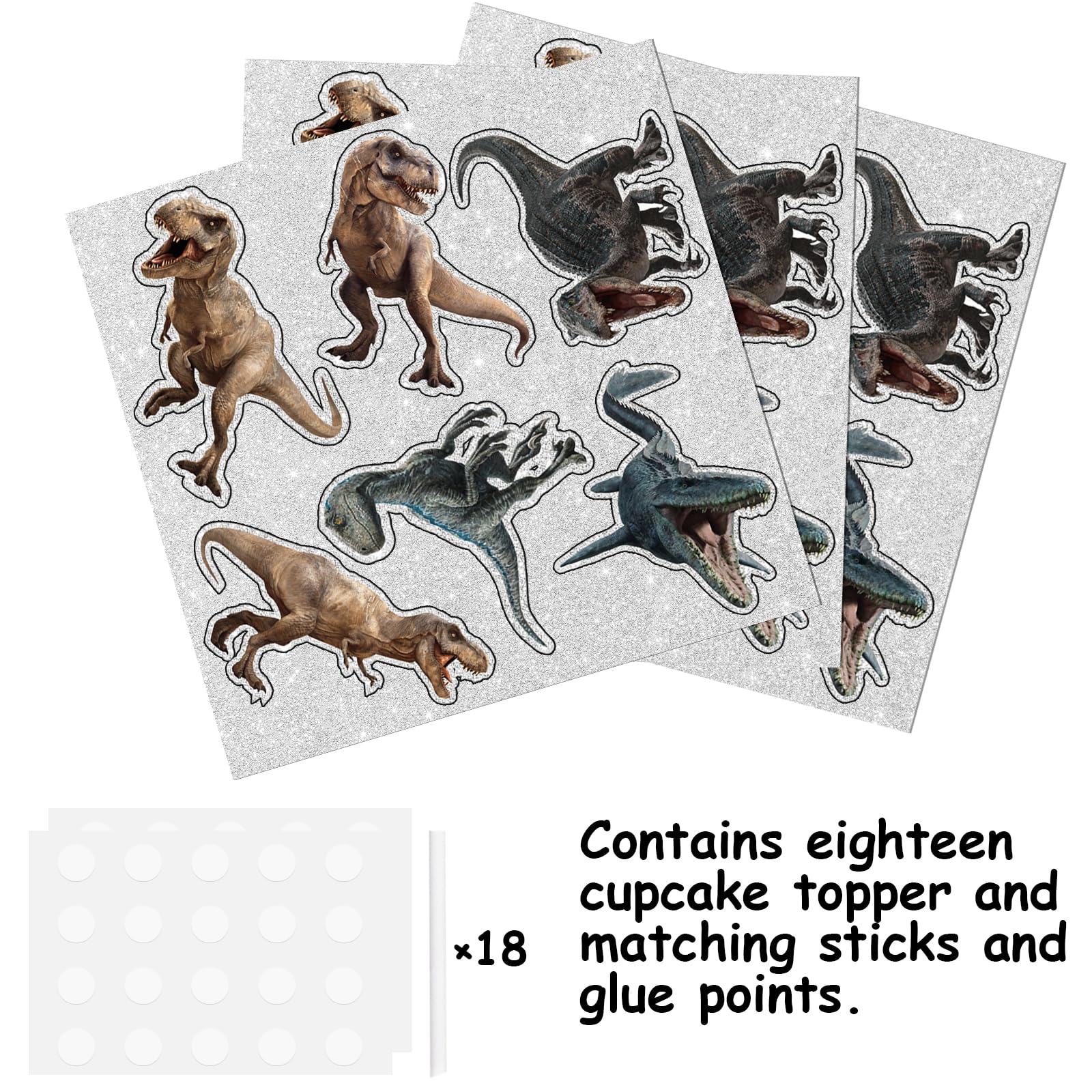 18pcs Glitter Dinosaur Dessert Cupcake Topper Baby Shower Theme Girls Boys Happy Birthday Party Decor Supplies Decorations