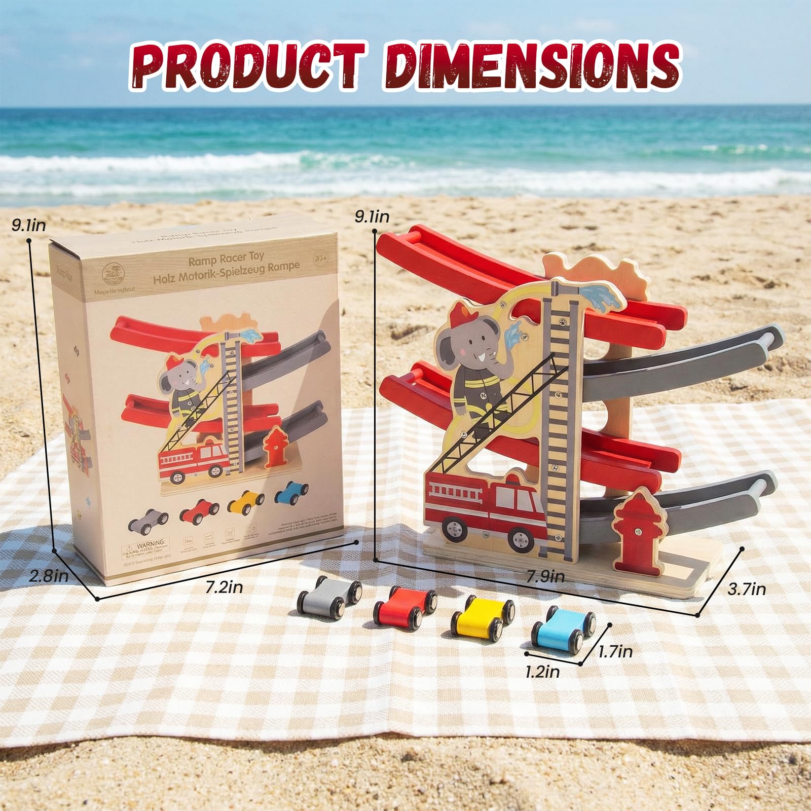 Wooden Car Ramp Toy Set,Car Toys for 1 2 Year Old Boy Birthday Gifts?Montessori Toddler Race Car Ramp Racer with 4 Mini Cars?Vehicle Playset