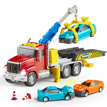 JOVA Vroomix Kids Tow Truck Toys for 3 4 5 6 7 Years Old Boys, Toddler Car Toys, Large Truck with 2 Transformation Cars and Trailer, Crane with Lights