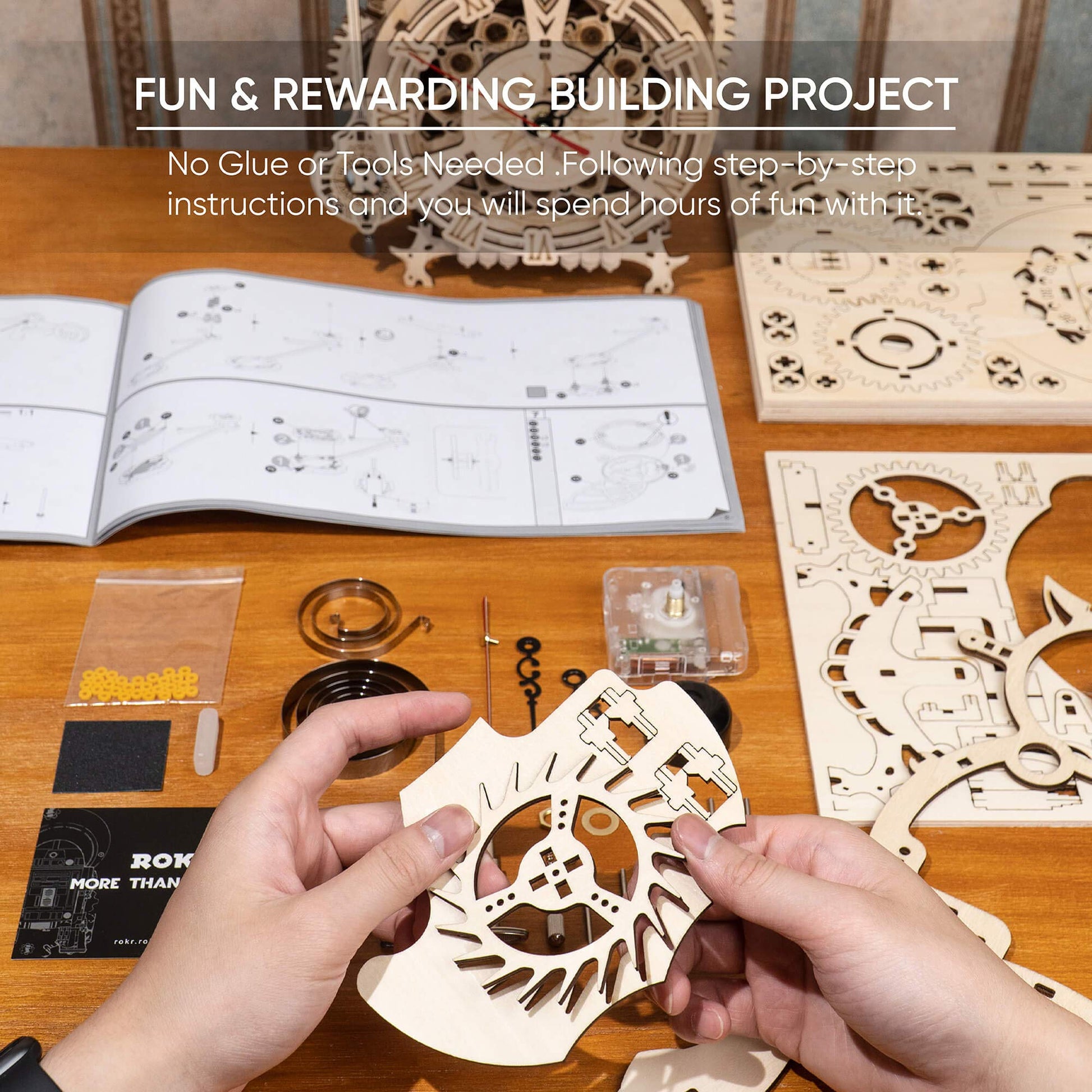 ROKR 3D Wooden Puzzles for Adults Mechanical Clock Kits - Owl Clock, DIY Model Building Kits Educational Brain Teaser Puzzles, Crafts/Hobbies/Gifts