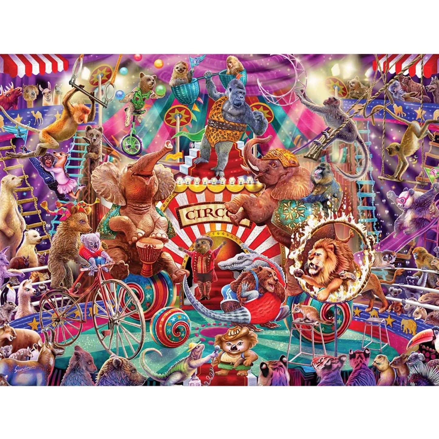 Bits and Pieces 300 Piece Puzzles for Adults Circus Mania 300 Large Pieces 18" x 24" Jigsaw Puzzles, Circus Animals, Random Die Cut Pieces No 2 are